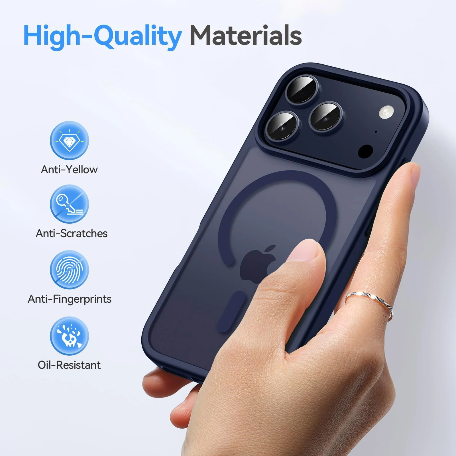 DL3 Mobilak Translucent Matte Case for iPhone 17 Pro Max, Compatible with MagSafe accessories, Supports wireless charging, Built-in magnetic car-mount support - Dark Blue