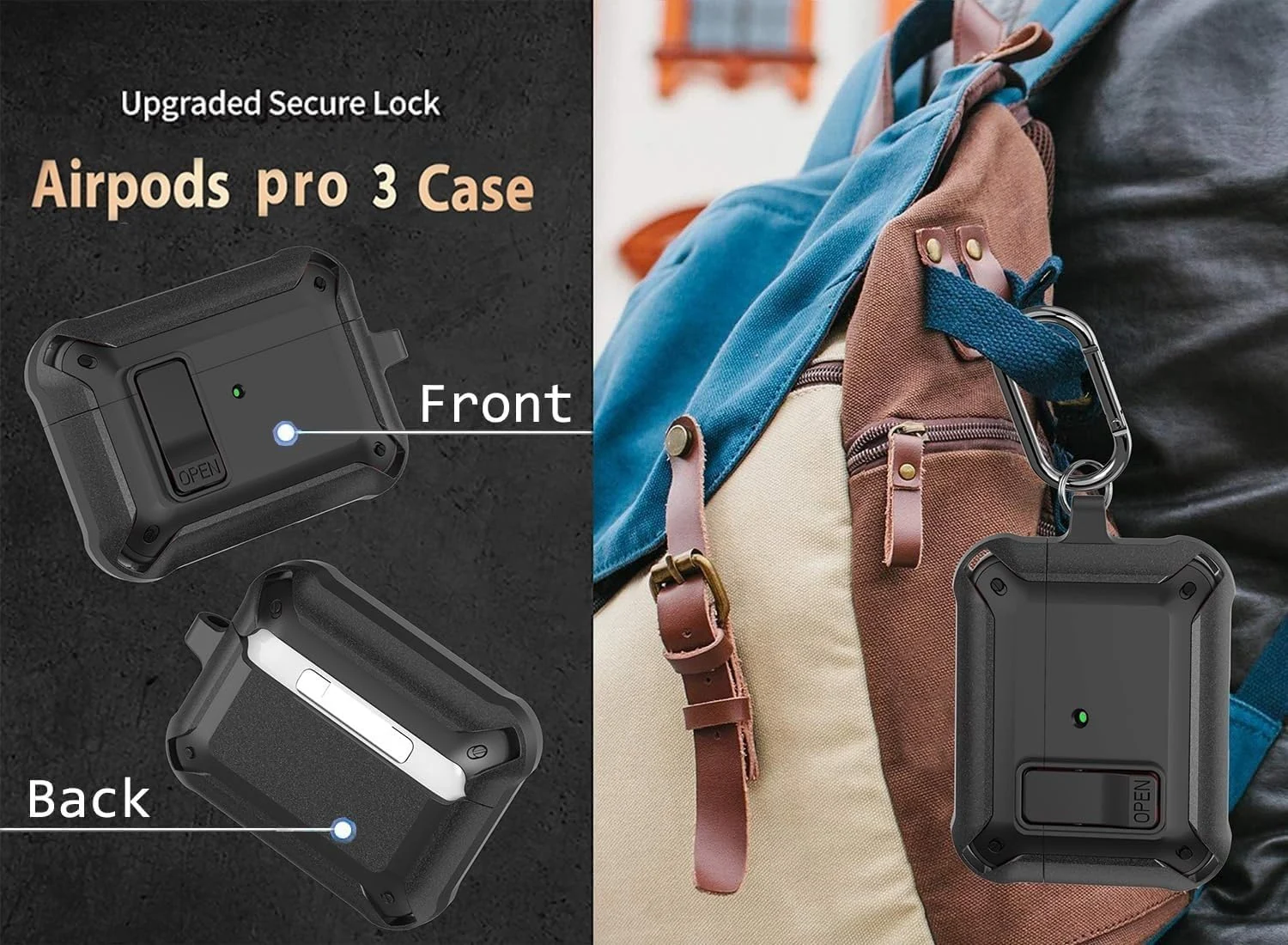 DL3 Mobilak Case for AirPods Pro 3 (2025) Cover with Lock, Compatible with AirPods Pro 3nd Generation/3st Generation Case (2025), Shockproof Cover for AirPods Pro 3 Case Men Women - Black