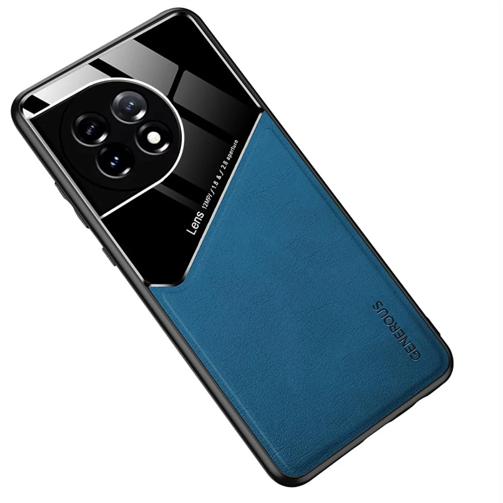 DL3 Mobilak Leather and PC Protective Case for OnePlus 11R / OnePlus Ace 2, Built-in magnetic car-mount support, Shock-absorbing protection, Raised edges around the screen and camera - Blue