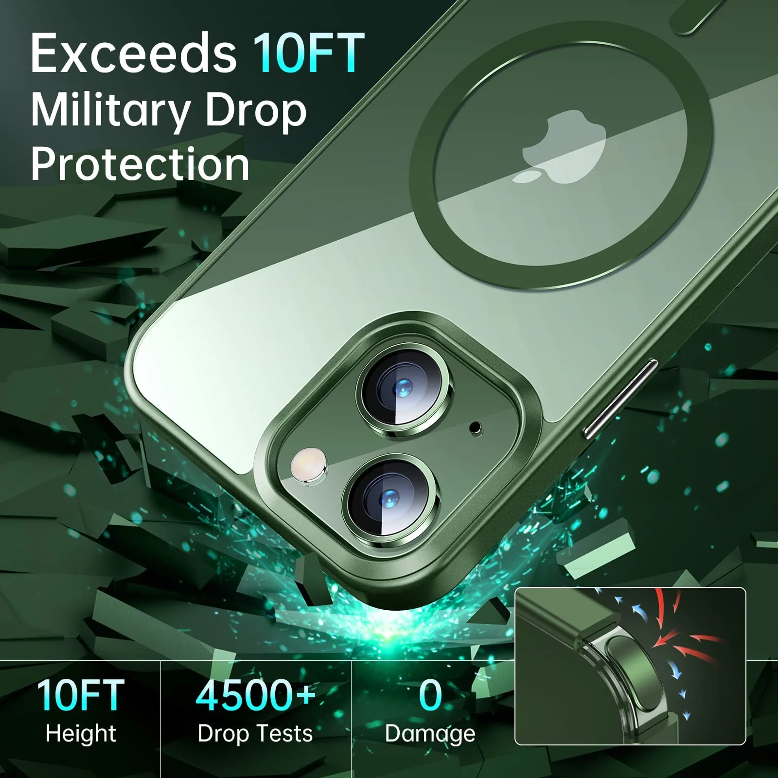 DL3 Mobilak Clear TPU Case for iPhone 14 (6.1 Inch), Compatible with MagSafe accessories, Shock-absorbing protection, Anti-fingerprint finish - Green