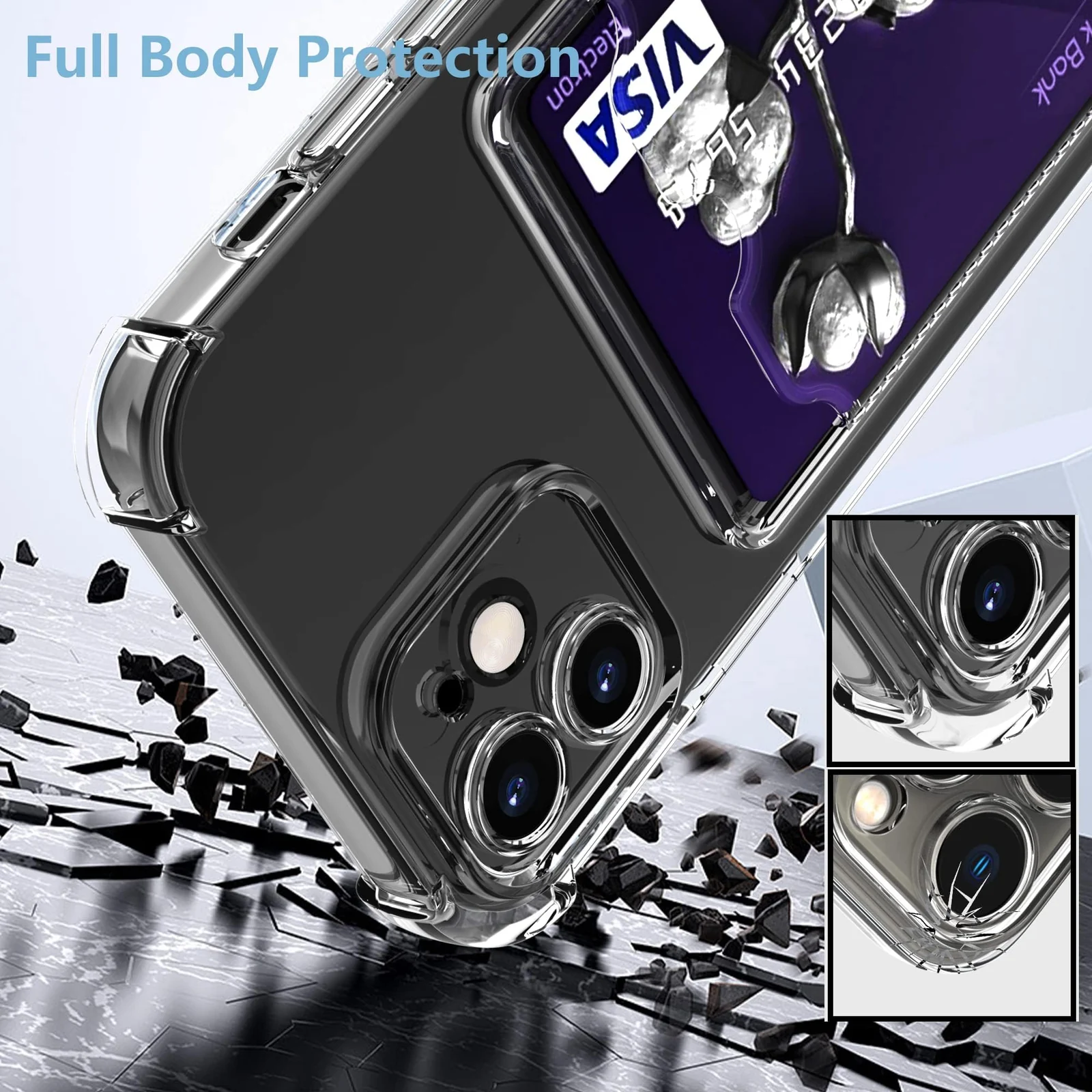 DL3 MOBILAK Case Compatible with iPhone 12 6.1-Inch Clear Card Holder Back Wallet Crystal Transparent Soft TPU Shockproof Bumper Corner Drop Protection Phone Cover With Camera Lens Protection