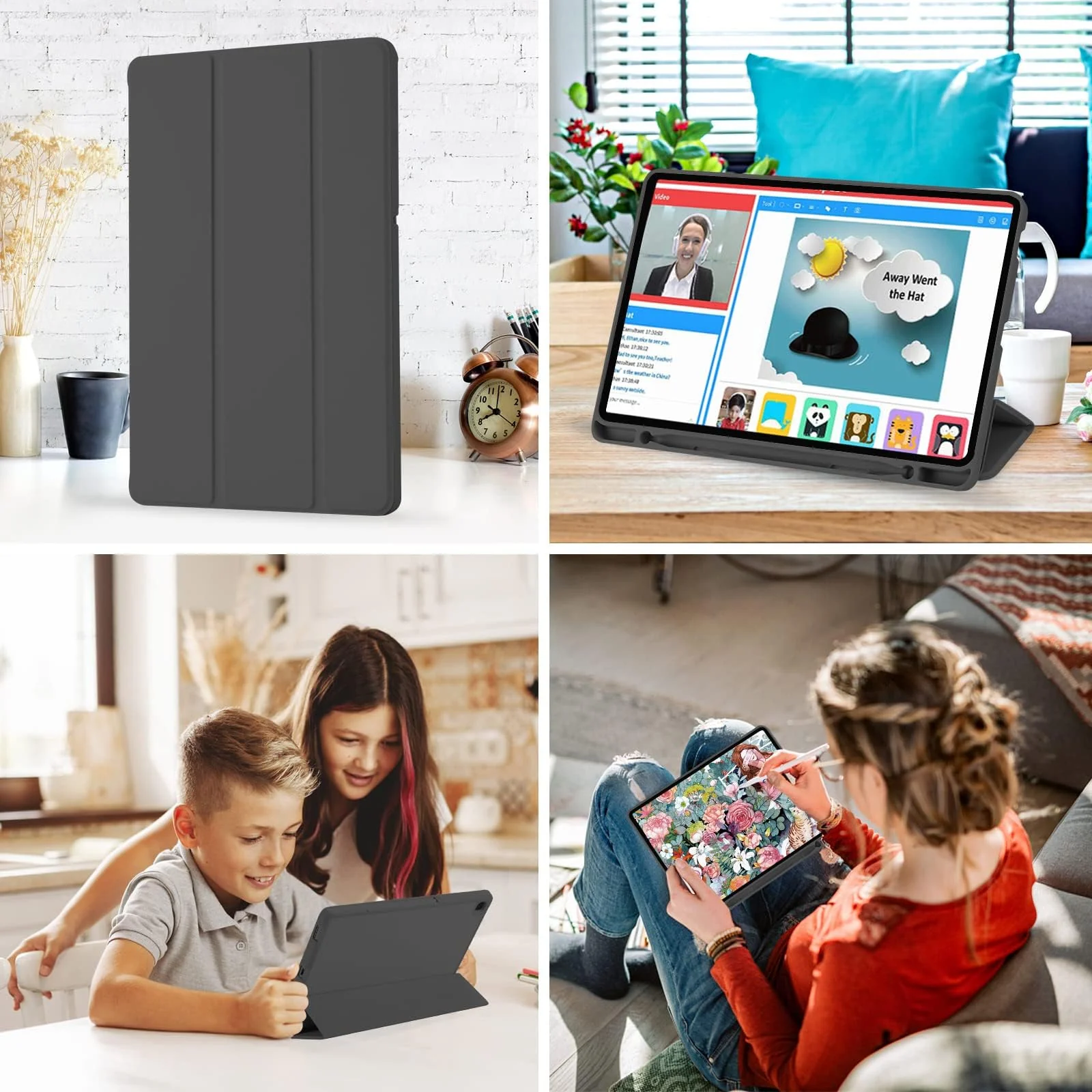 DL3 Mobilak Xiaomi Redmi Pad SE 8.7'' inch 2024 Tablet Case with Pen Holder, Soft TPU Back Trifold Stand Protective Smart Cover Flip, Auto Wake&Sleep - Black
