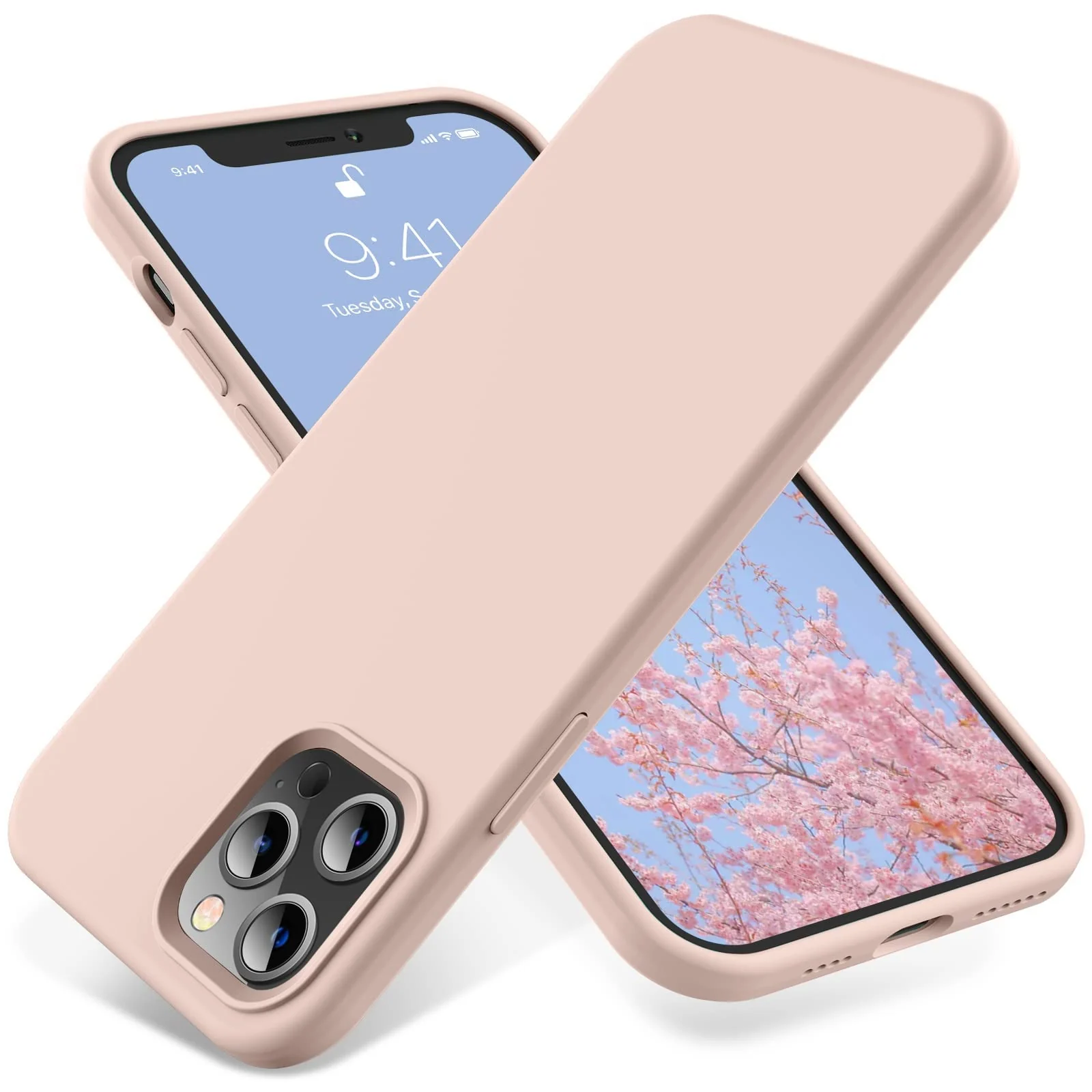 DL3 Mobilak Liquid Silicone Protective Case for iPhone 15 Pro Max with Camera Protection and Microfiber Lining - Pink Sand