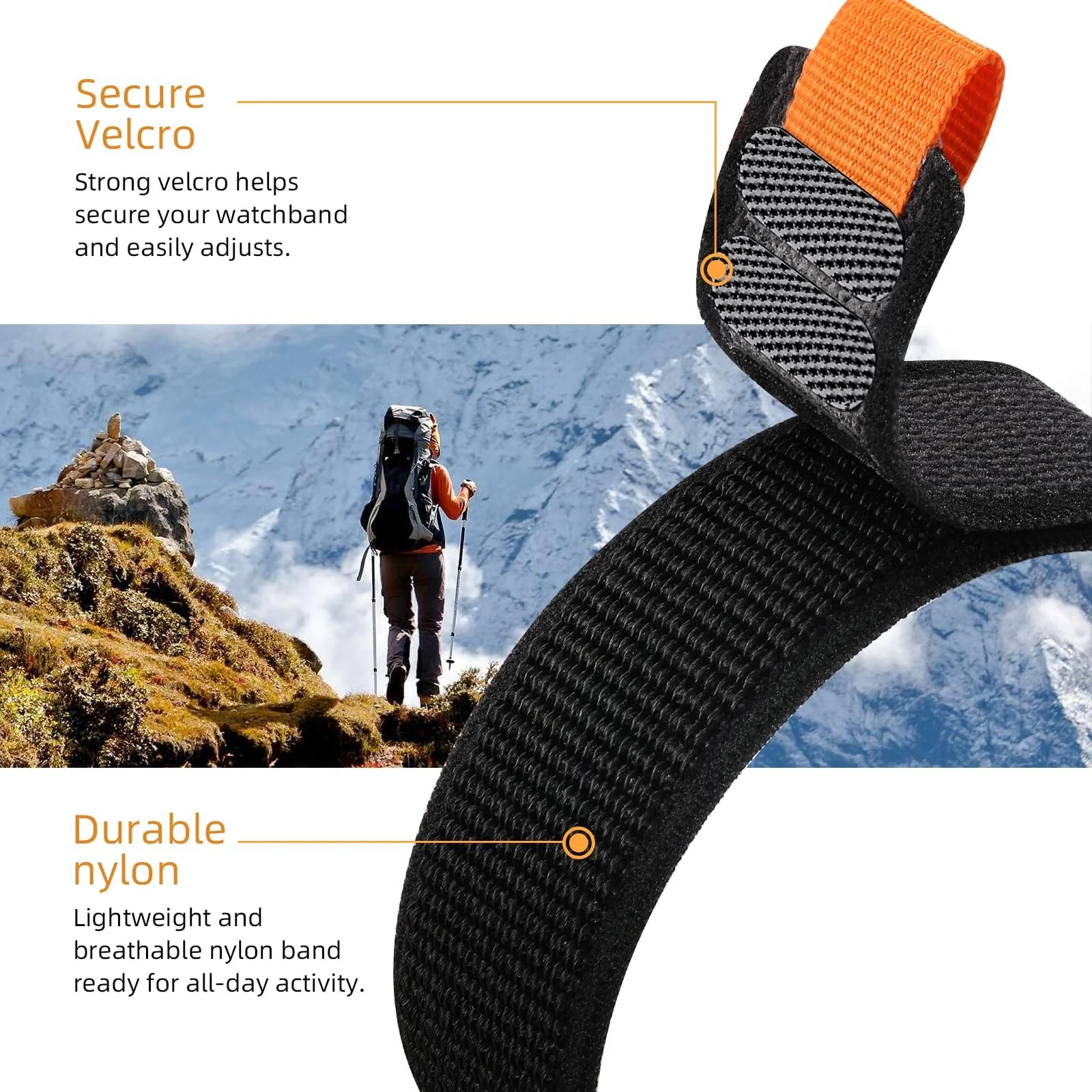 DL3 Mobilak Alpine Loop Nylon Strap Compatible with Apple Watch Band 38mm 40mm 41mm Men Women, Rugged Alpine Loop Nylon Sport Bands with Titanium C-Hook Stap for iWatch Series SE2 SE 9 8 7 6 5 4 3 2 1 - Trail Black