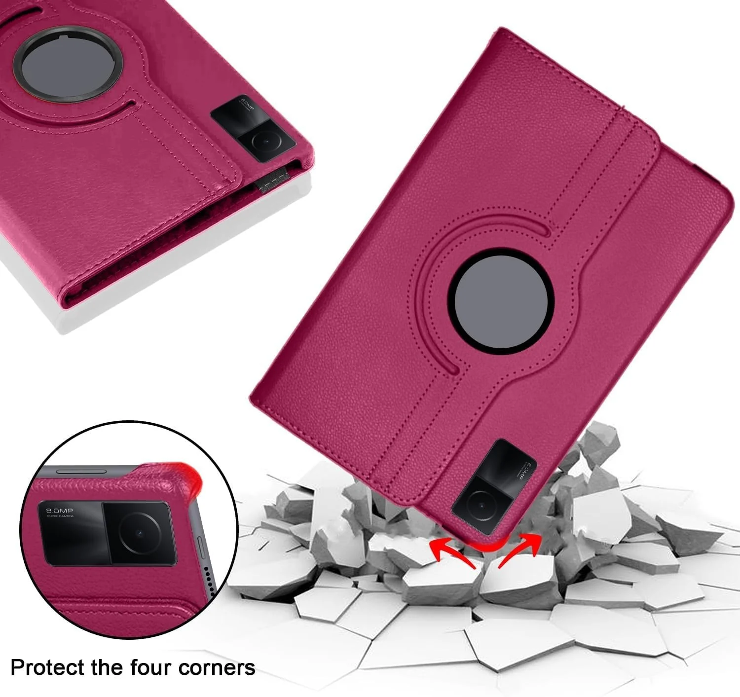 DL3 Mobilak Protective Cover for Xiaomi Redmi Pad SE 11 inch (2023), 360° Rotatable Smart Stand, Leather Folio Flip Cover with Multi-Angle Viewing, Auto Wake Sleep - Pink