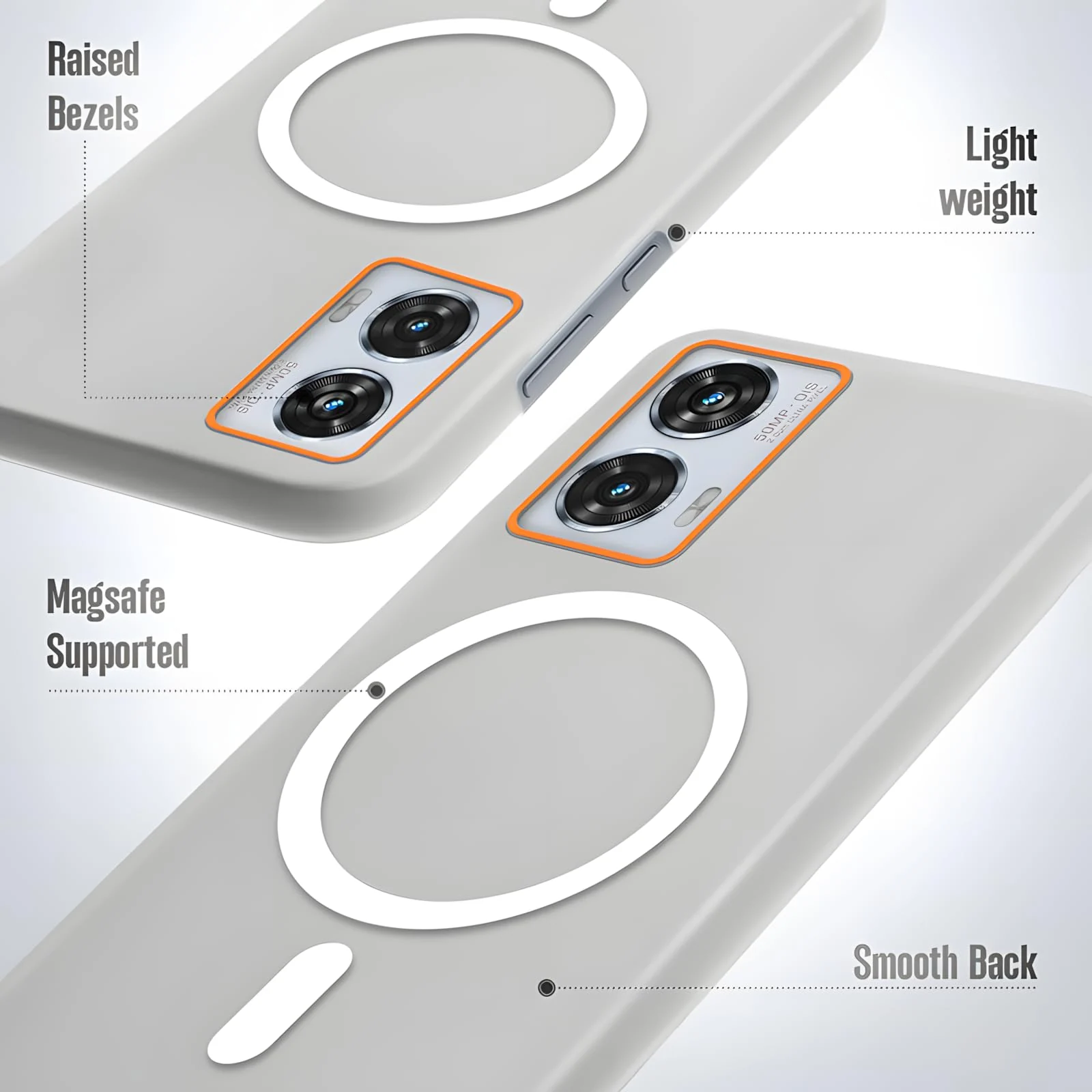 DL3 Mobilak Case Back Cover for Motorola Edge 50 Fusion, Sleek Frosted Translucent Back Only Compatible with Wireless Magnetic Accessories | Anti-Scratch Shockproof Phone Case - Clear