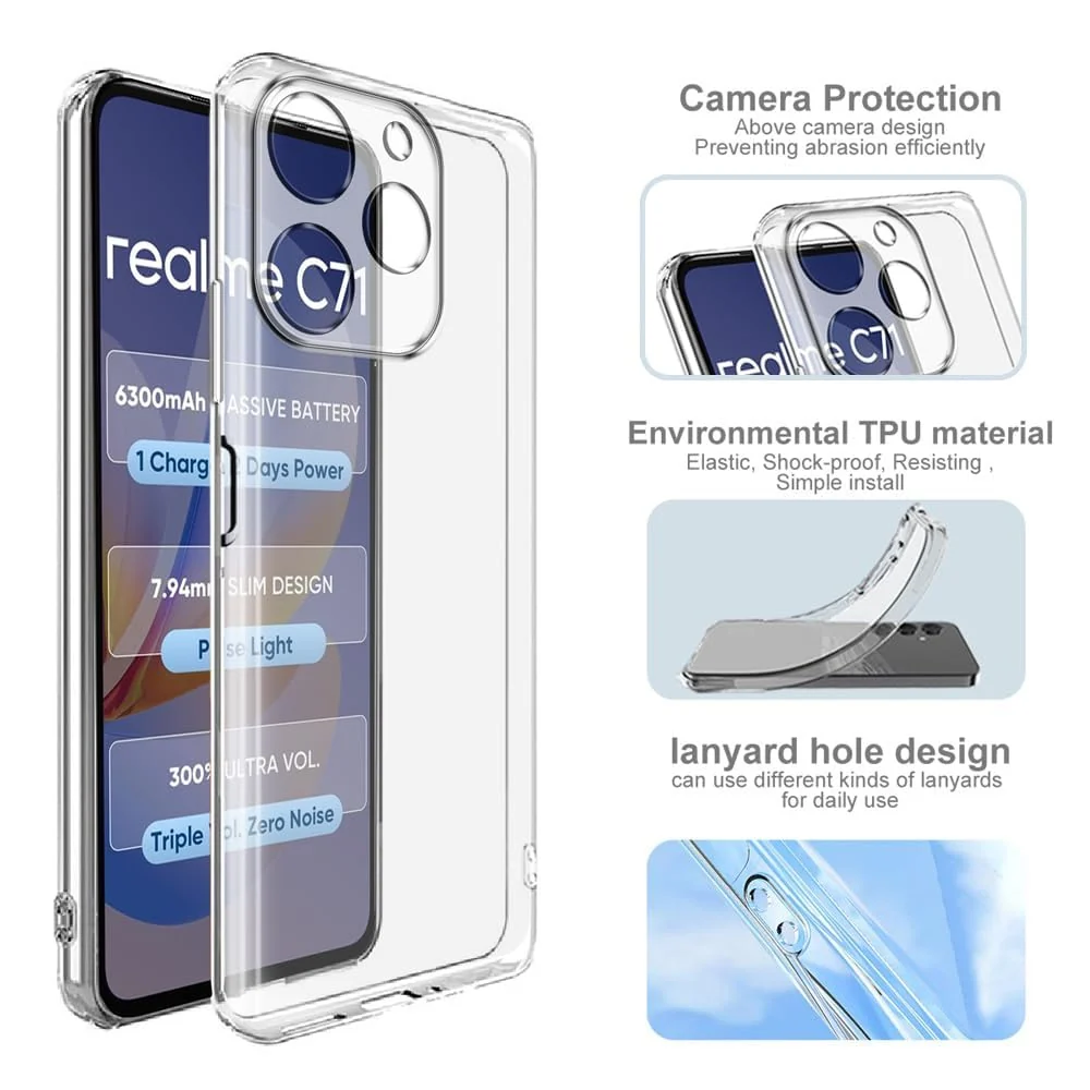 DL3 Mobilak Case Compatible with realme C71, Case Crystal Soft TPU Gel Case Flexible Silicone Anti-Scratch Camera Protection TPU Cover - Clear