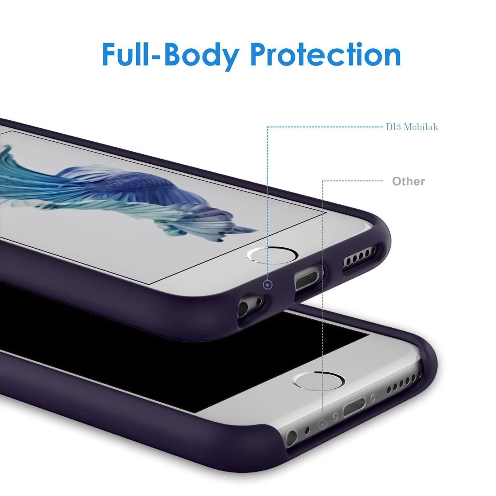 DL3 Mobilak Compatible with iPhone 6 Plus / 6S Plus Case, Liquid Silicone Case, Full Body Protective Cover, Shockproof, Slim Phone Case, Anti-Scratch Soft Microfiber Lining - Deep Purple