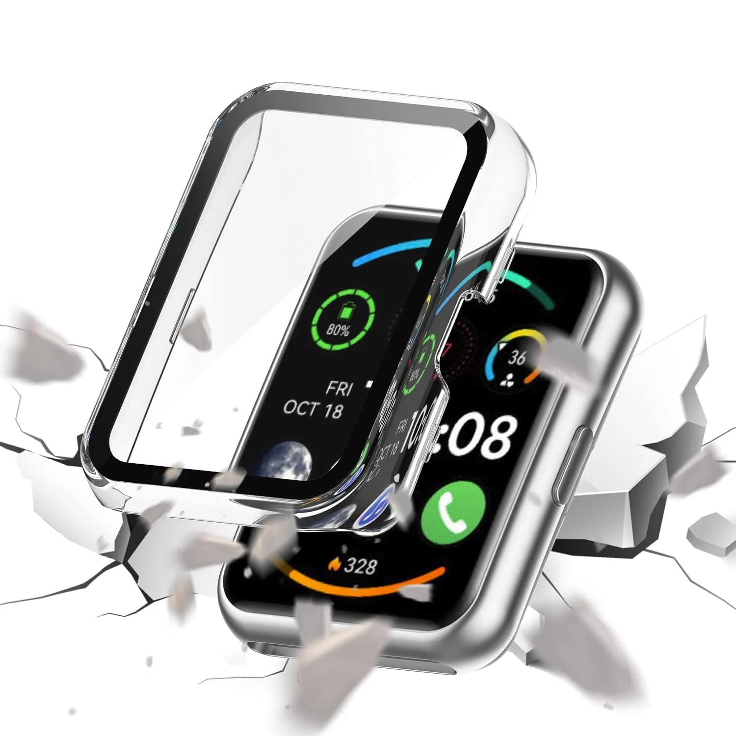 DL3 Mobilak Protective Case Compatible with Huawei Watch Fit 2 9H Hardness PC Case Bumper Full Slim Protective Cover with Tempered Glass For Huawei Watch Fit2 - Clear