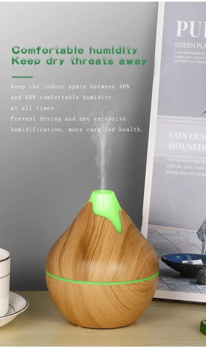 Mobigon Wood Cool Mist Ultrasonic Humidifier for Room Moisture, Aroma Diffuser for Home, 200ml Essential Oil Diffuser with 7 Colorful Night Light, Auto Shut-Off, Home, Office, car - Light Brown