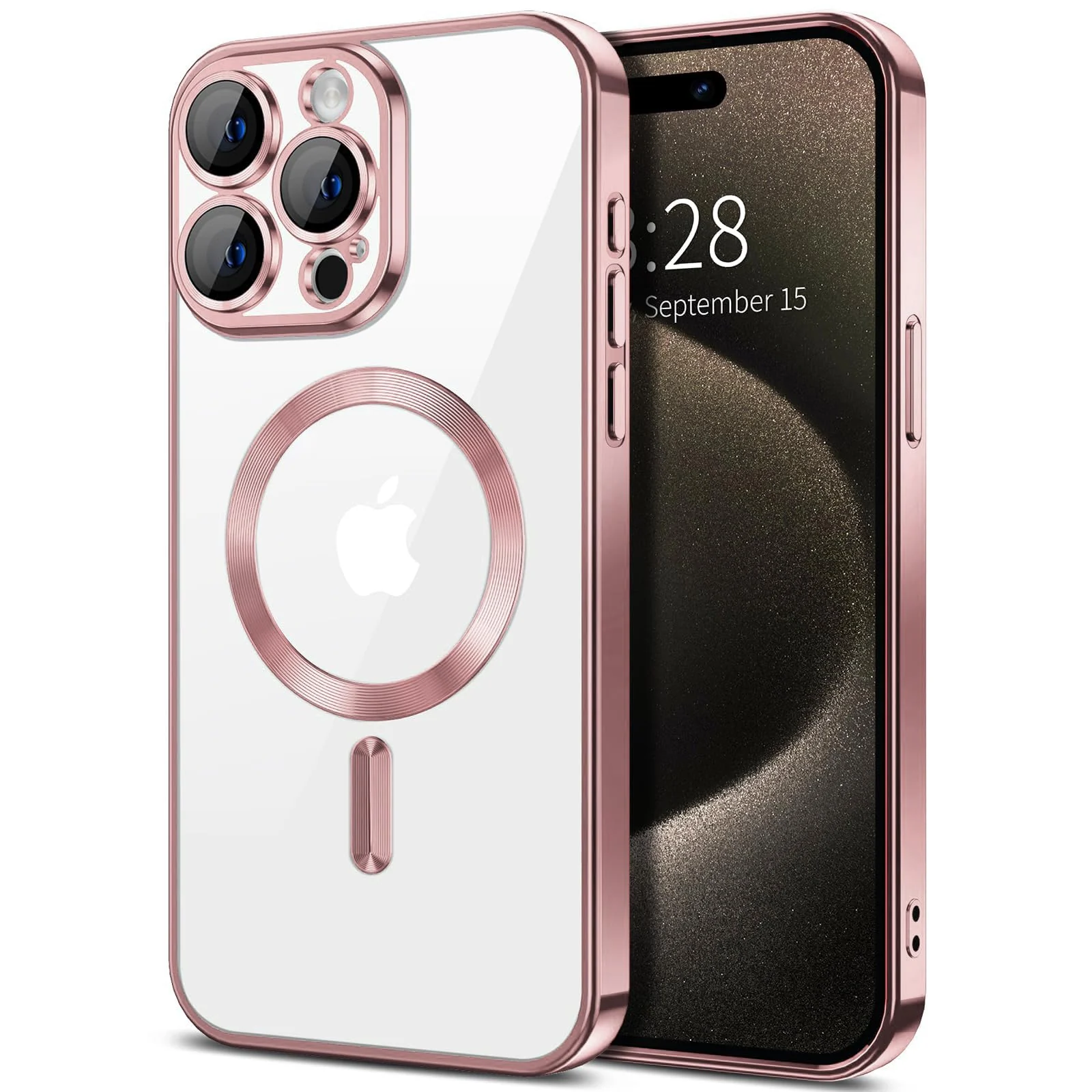 DL3 Mobilak Plated-Edge Protective Case for iPhone 15 Pro Max 6.7-Inch, Compatible with MagSafe accessories, Supports wireless charging, Shock-absorbing protection - Rose Gold
