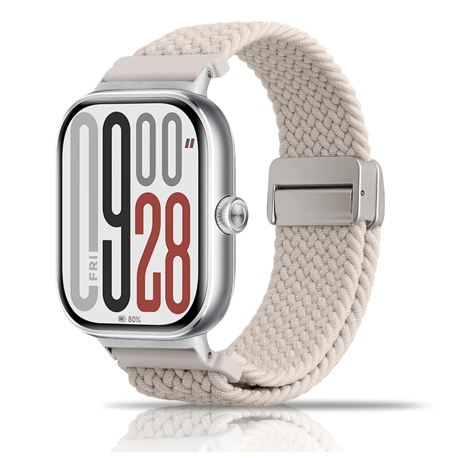 DL3 Mobilak Braided Bracelet Compatible with Redmi Watch 4/5 / 6 / Xiaomi Smart Band 8 Pro/Band 9 Pro, Nylon Magnetic Fabric Elastic Sport Nylon Replacement Strap for Men Women - Starlight