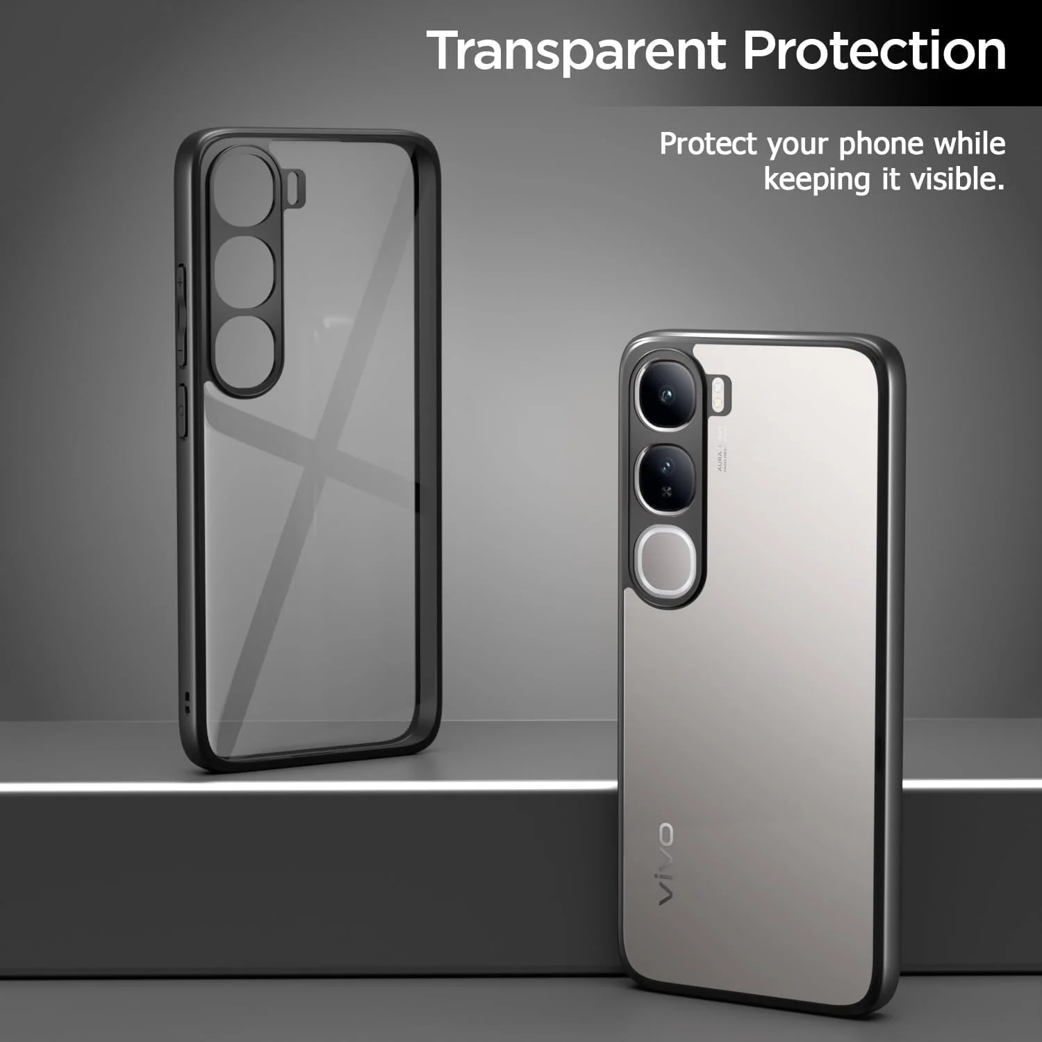 DL3 Mobilak Clear PC and TPU Protective Case for vivo V40 Lite 4G / 5G with Camera Protection and Military-Grade Protection - Black