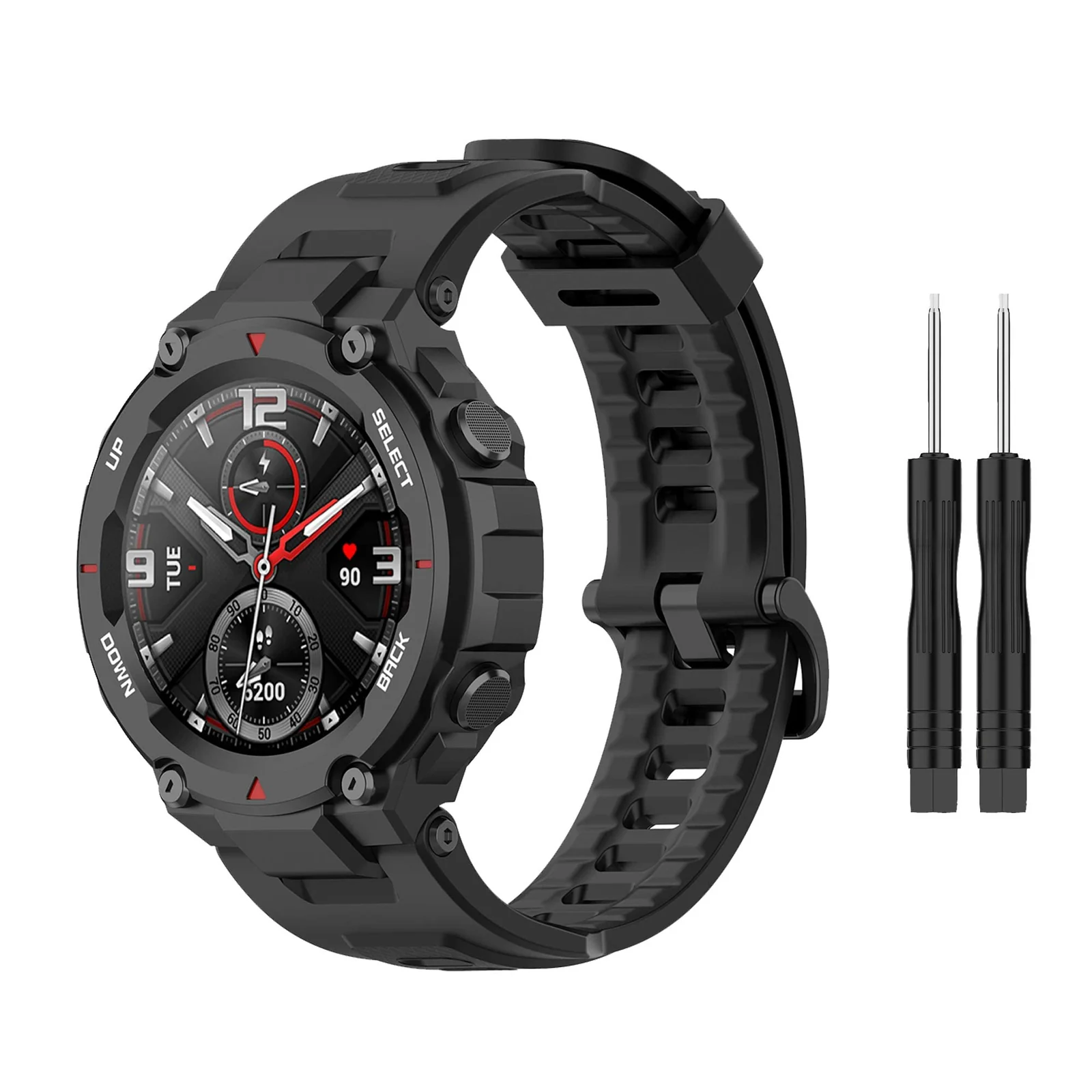 Dl3 Mobilak Band Compatible with Amazfit T-Rex/T-Rex Pro Band Soft Silicone Wristbands Replacement Bracelet for Amazfit T-Rex/T-Rex Pro Sport Strap Smart Watch Accessories-with Install Tools (Black)