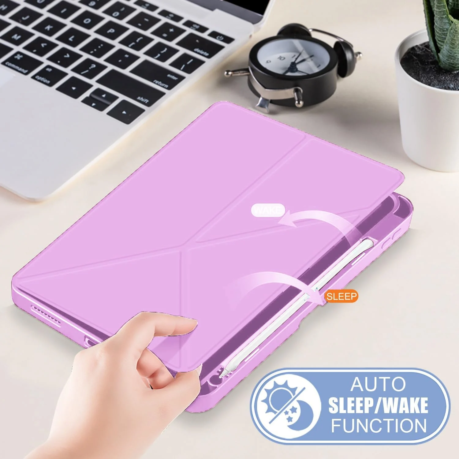 DL3 Mobilak For iPad Mini 6 case (8.3 inch, 2021), iPad Mini 6th Generation Case, Smart Stand, Pencil Holder, Shockproof Slim Lightweight Leather Cover, Modern Abstract Design - Pastel Violet