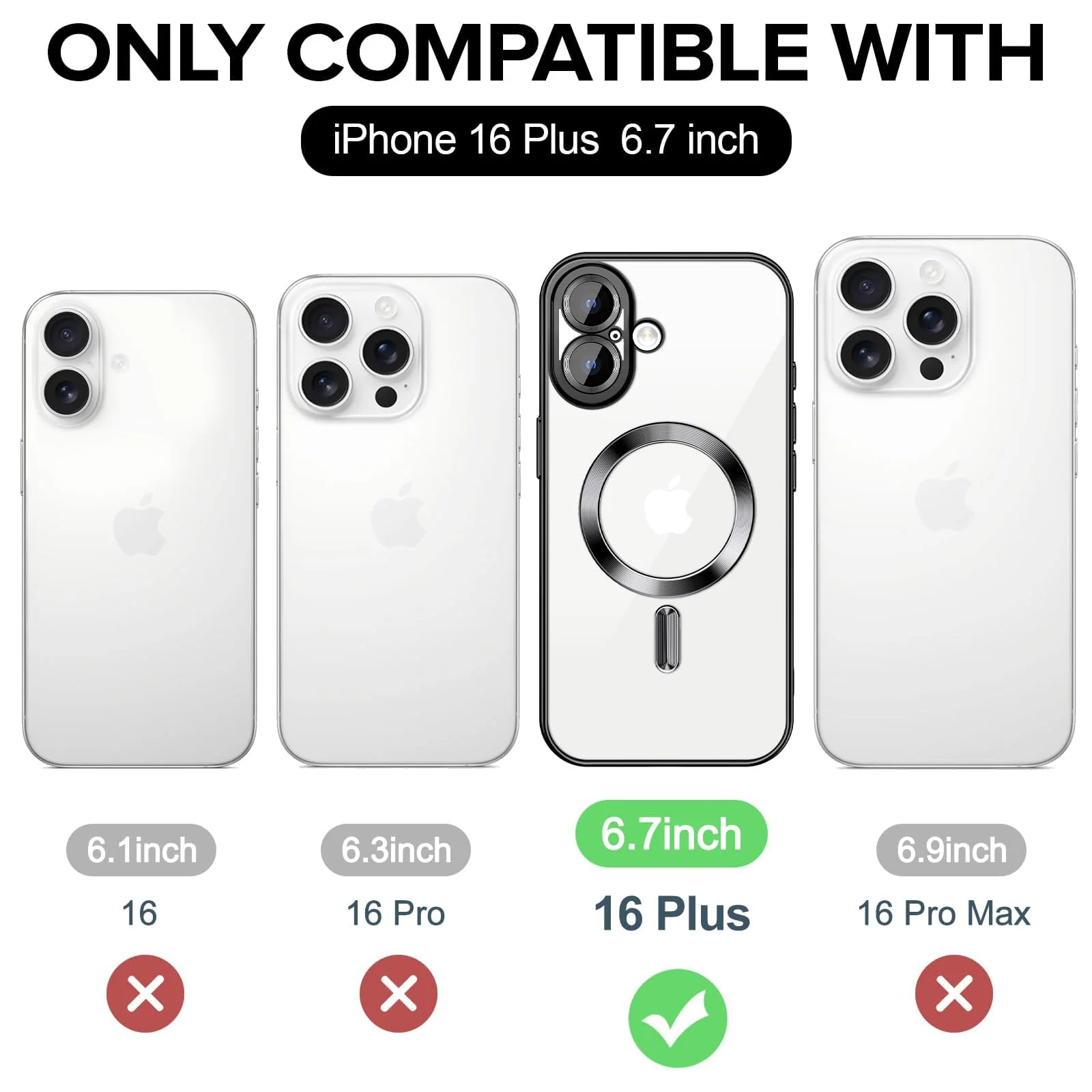 DL3 Mobilak Plated-Edge Protective Case for iPhone 16 + Plus 6.7 -Inch, Compatible with MagSafe accessories, Supports wireless charging, Shock-absorbing protection - Black
