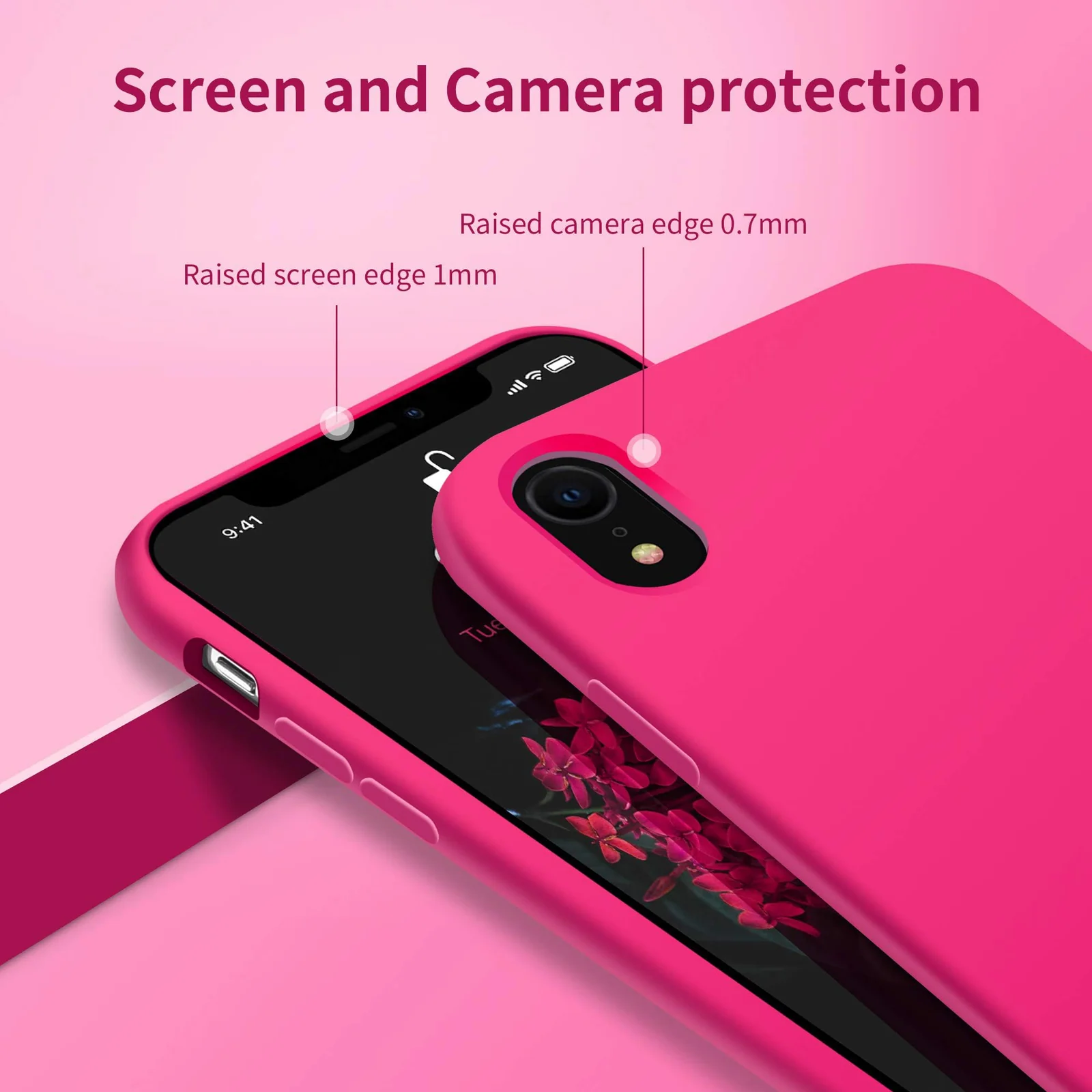 DL3 Mobilak Compatible with iPhone XR Case, Liquid Silicone Case, Full Body Protective Cover, Shockproof, Slim Phone Case, Anti-Scratch Soft Microfiber Lining - Neon Pink