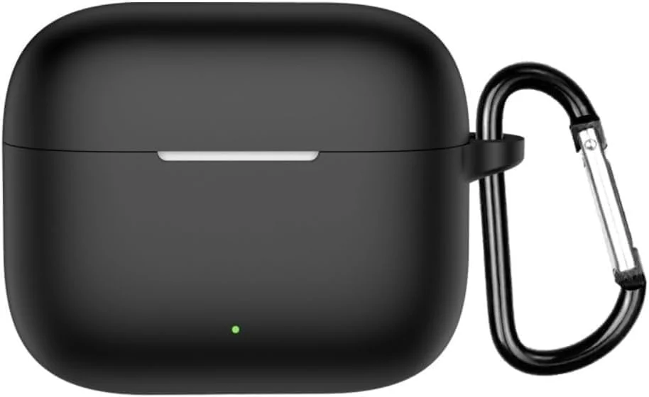 DL3 Mobilak Compatible with OPPO Enco Buds 3 Case Cover, Soft Silicone Shockproof Protective Case Wireless Earbuds with Carabiner, Front LED Visible - Black