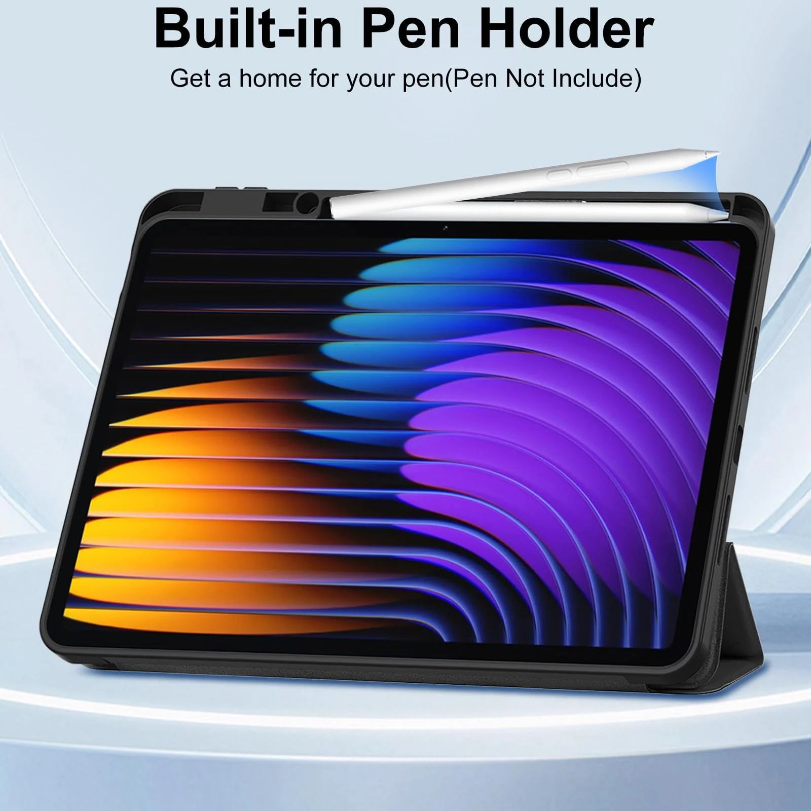 DL3 Mobilak Xiaomi Pad 7 / Xiaomi Pad 7 Pro 2024 11.2 Case with Pen Holder, Soft TPU Back Trifold Stand Protective Smart Cover Flip, Auto Wake&Sleep - Black