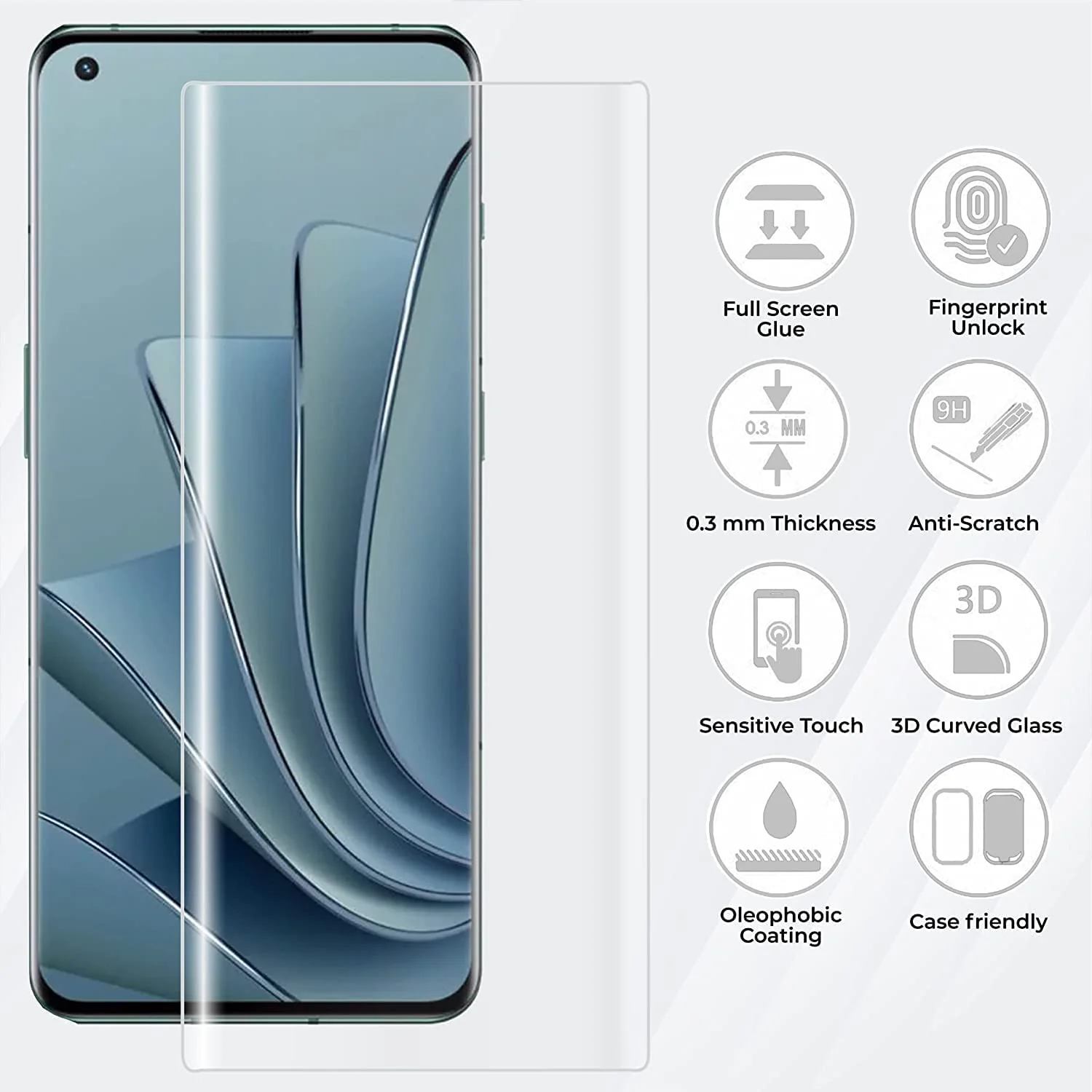 DL3 Mobilak Full Glass Screen Protector for OnePlus 10 Pro/OnePlus 9 Pro - Tempered Full Glue Cover With Fingerprint Unlock - Clear