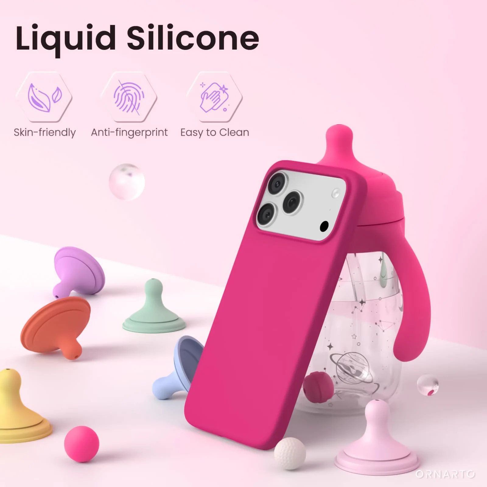 DL3 Mobilak Liquid Silicone Protective Case for iPhone 17 Pro 6.3-Inch with Microfiber Lining and Shockproof Design - Fuchsia