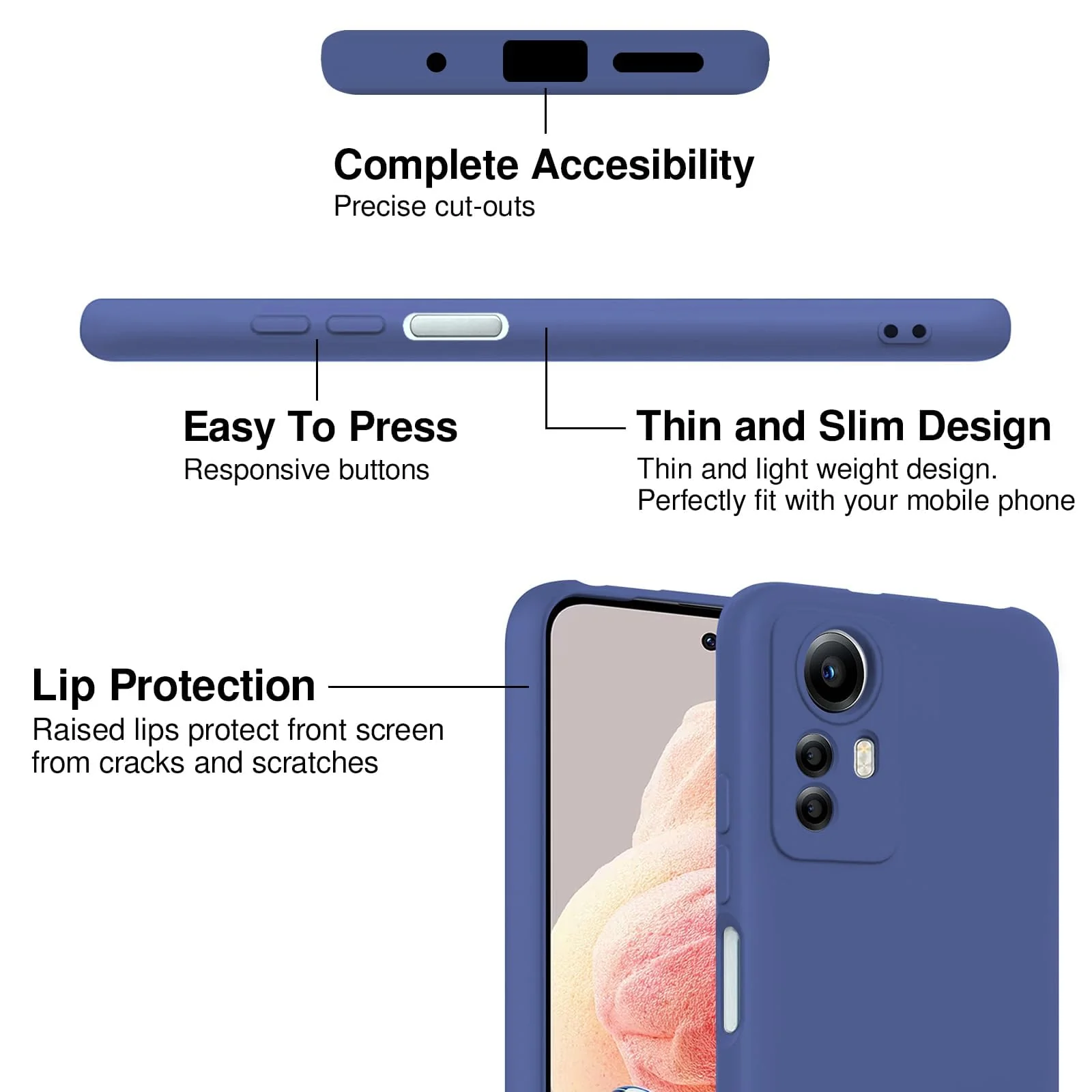 DL3 Mobilak Xiaomi Redmi Note 12S Case, Soft Flexible Liquid Silicone Gel Rubber Bumper Cover, Full Body Shockproof Protective Phone Case - Blue