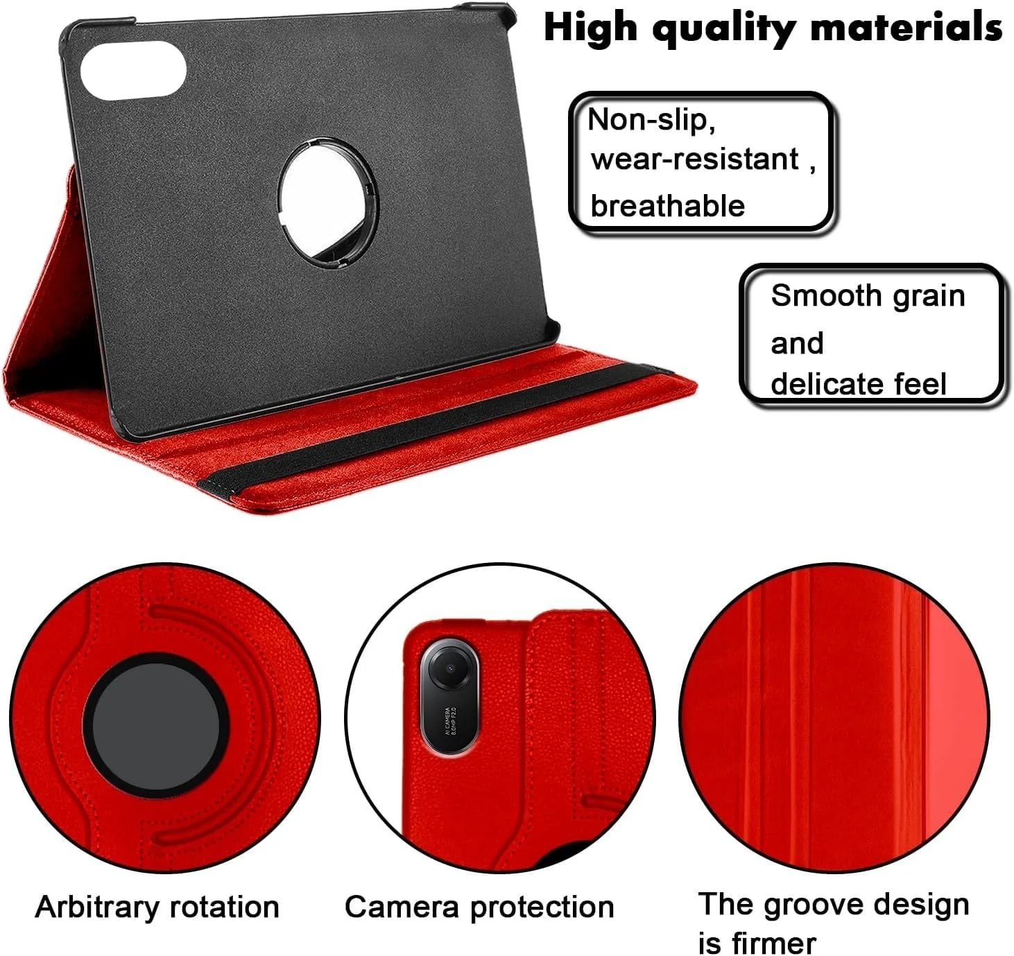DL3 Mobilak Protective Cover for Xiaomi Redmi Pad 2 2025 11 inch, 360° Rotatable Smart Stand, Leather Folio Flip Cover with Multi-Angle Viewing, Auto Wake Sleep - Red