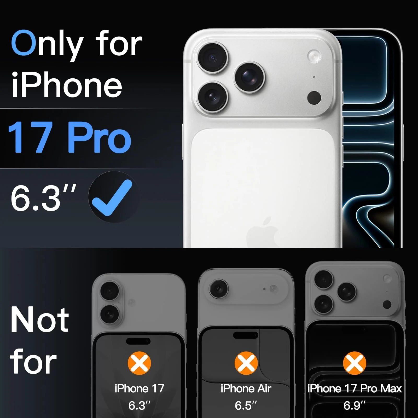DL3 Mobilak Camera Protection for iPhone 17 Pro 6.3-inch, Full Coverage 9H Tempered Glass Ring Cover, Matte Metal Plate, Does Not Influence on the Case, Pack of 1 - Silver