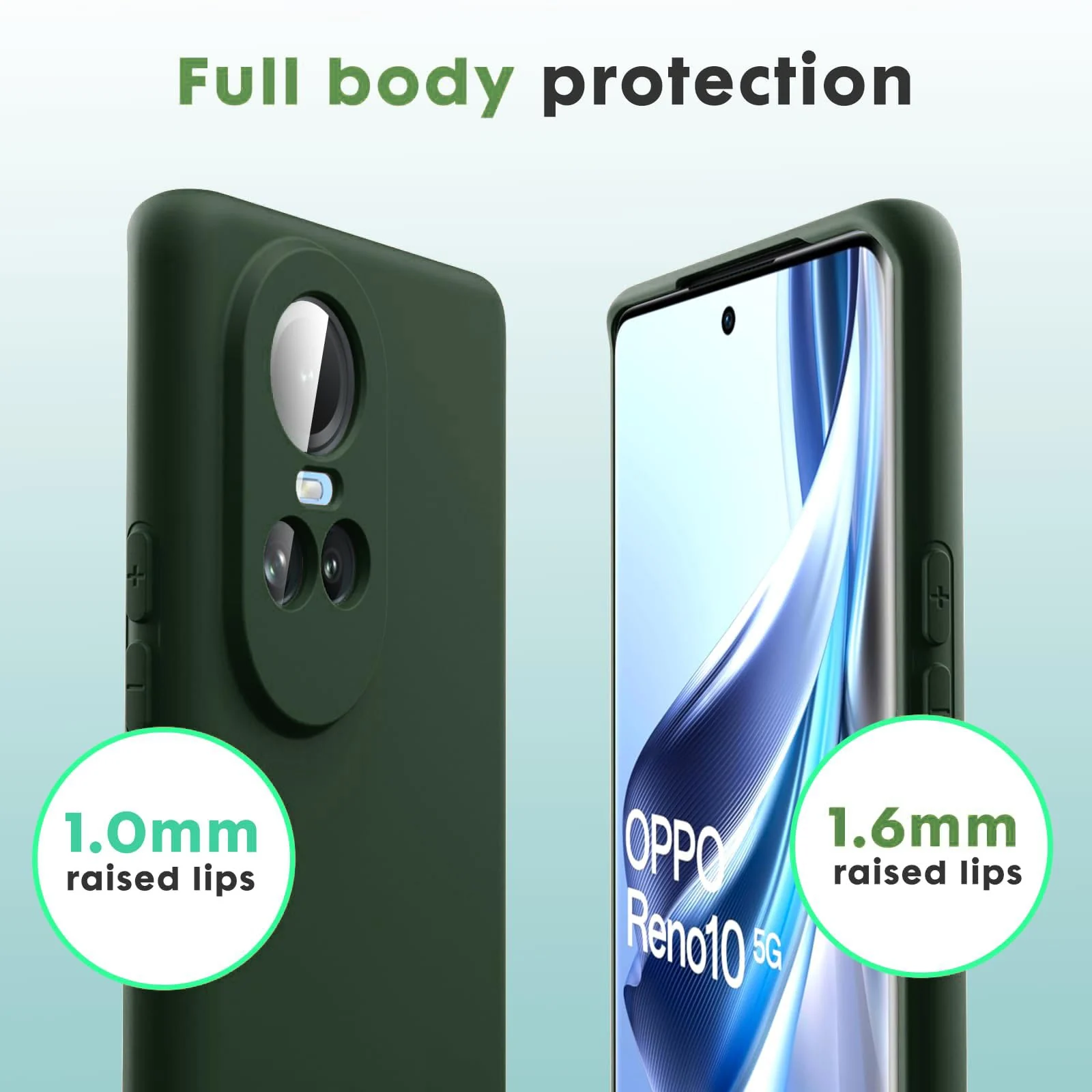 DL3 Mobilak Liquid Silicone Case for OPPO Reno 10, Shock-absorbing protection, Scratch-resistant surface, Soft microfiber lining - Green