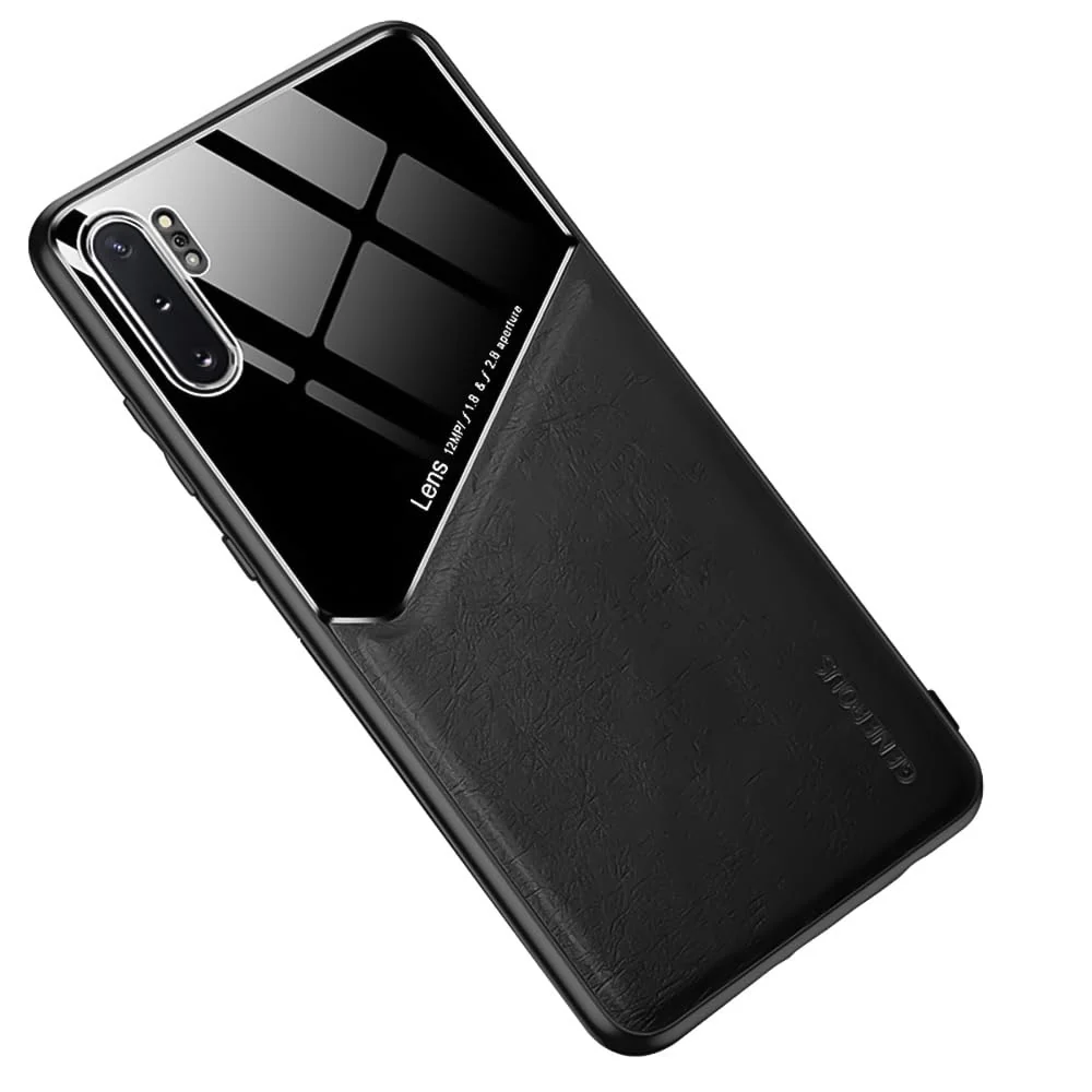 DL3 Mobilak Leather and PC Protective Case for Samsung Galaxy Note 10 Plus Note10 + 5G, Built-in magnetic car-mount support, Shock-absorbing protection - Black