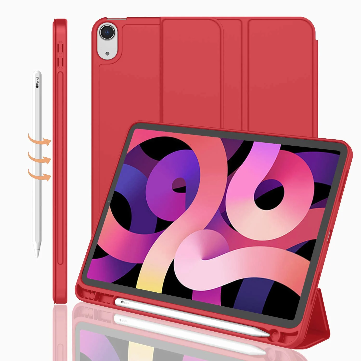 DL3 Mobilak iPad Air 11-Inch M2 (2024), iPad Air 5/4 (2022/2020 5th/4th 10.9-Inch) Case with Pencil Holder Full Body Protection + Apple 2nd Pencil Charging and Auto Wake/Sleep - Red