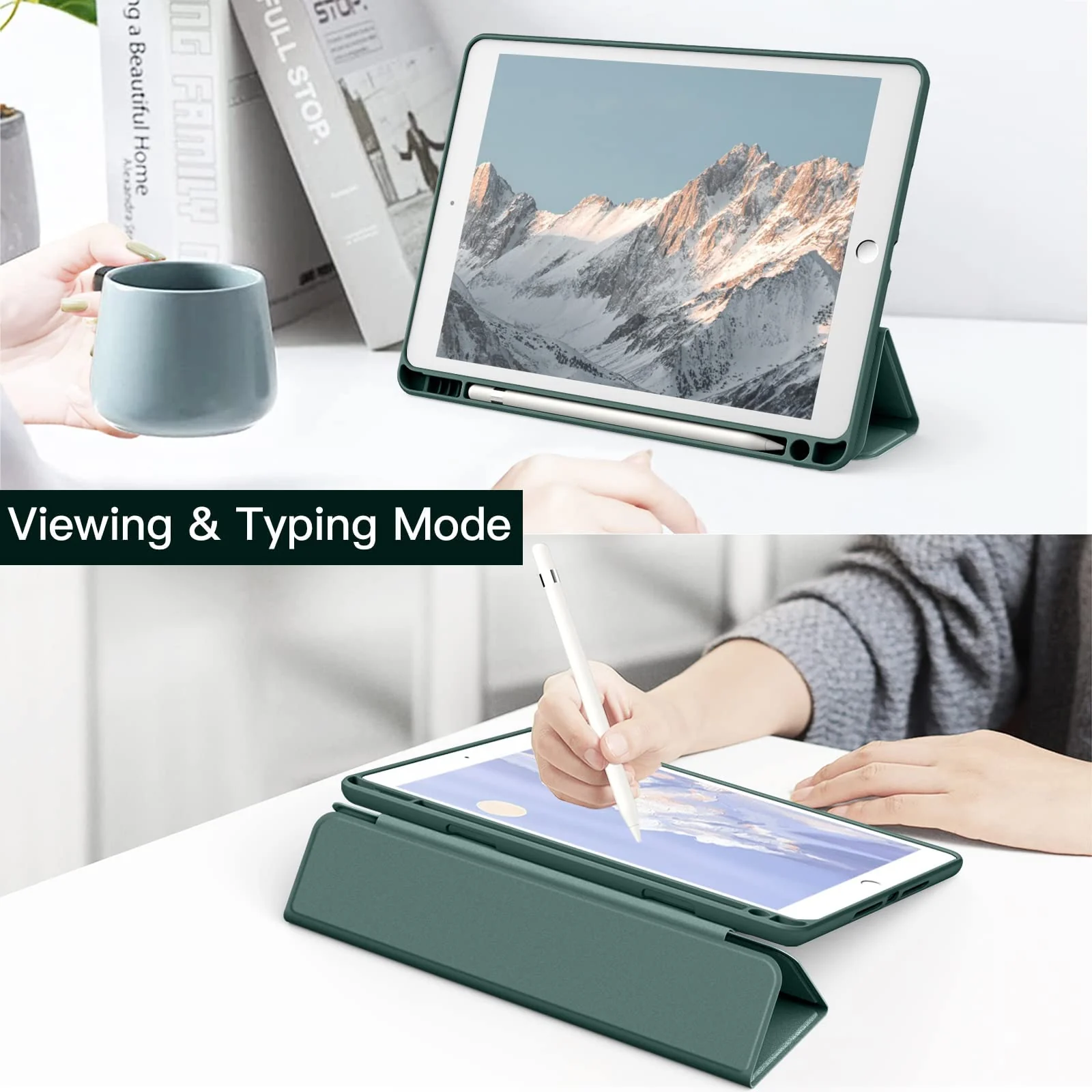 DL3 Mobilak Case for iPad 10.2-Inch (9th/8th/7th Generation, 2021/2020/2019), Clear Shockproof Back Cover Built-in Pencil Holder, Auto Sleep/Wake - Green