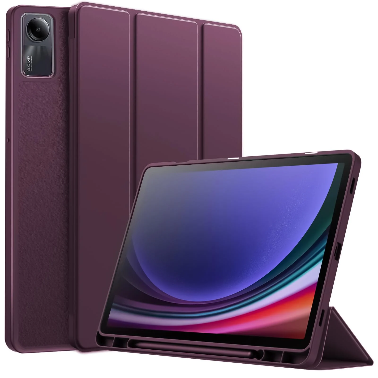 DL3 Mobilak Smart Case For Xiaomi Redmi Pad SE 11 inch Tablet 2023 Cover with Pencil Holder, Soft TPU Smart Stand Back Cover Auto Wake/Sleep - Wine Red