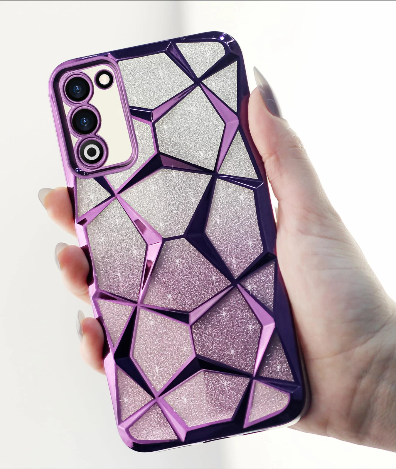 DL3 Mobilak Compatible with OPPO A5 4G Case Plating Bling Gradient Glitter Clear Cover Soft TPU Silicone Cute Camera Protection Shockproof Back for Women Girls Case - Purple
