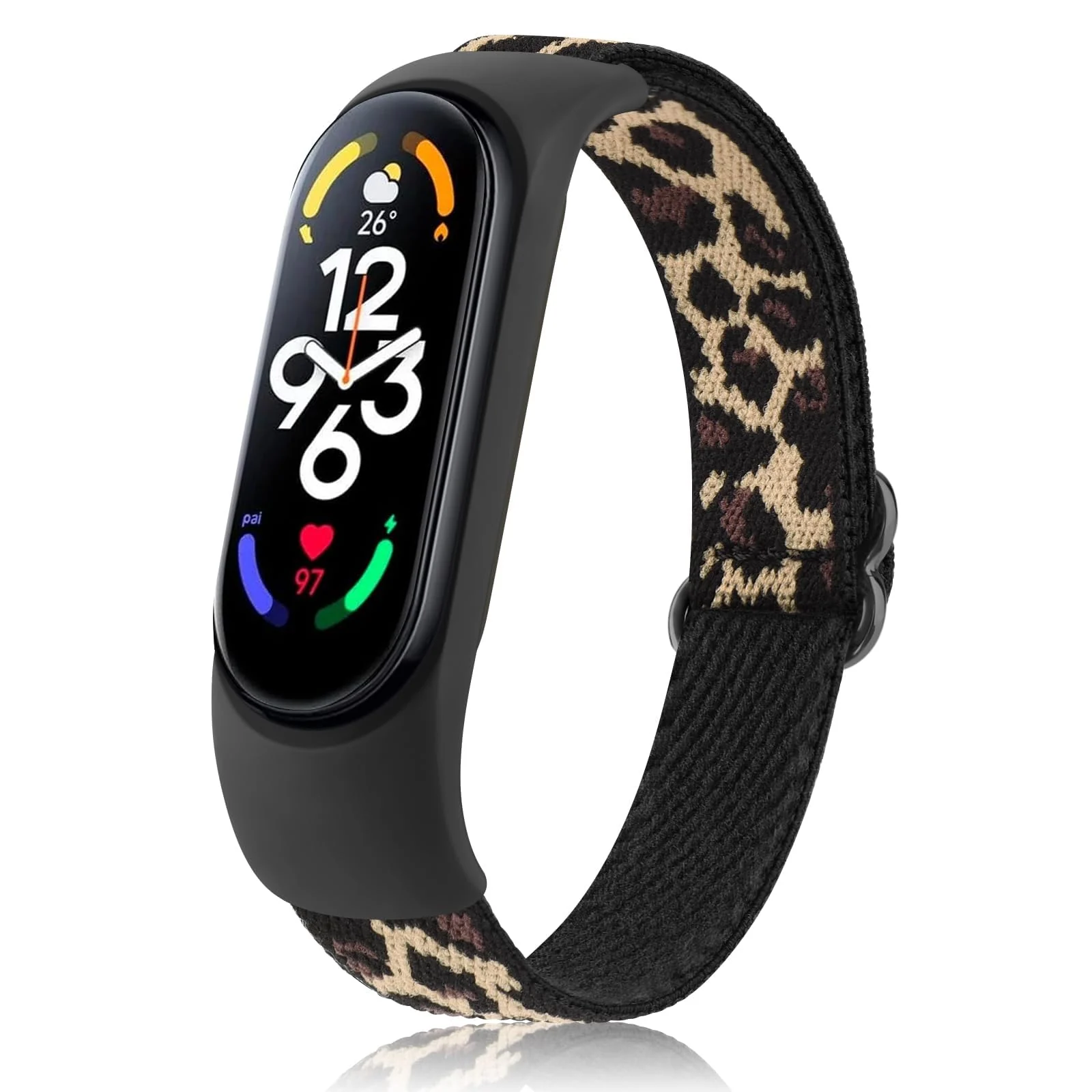 DL3 Mobilak Nylon Loop Stretchy Strap for Xiaomi Mi Band 7/Mi Band 6/Mi Band 5/Mi Band 4/Mi Band 3, Adjustable Elastic Sport Band for Mi Band 7 6 5 4 3, Strap Smart Watch Accessories (Leopard) - Black