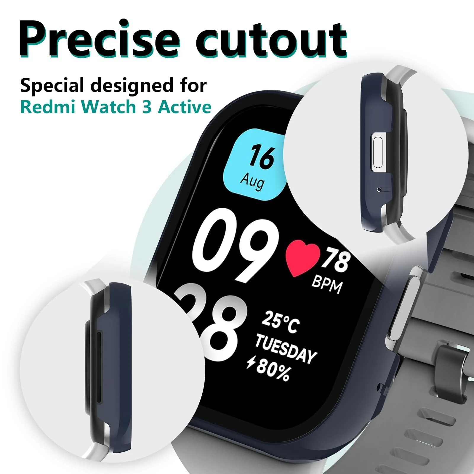 DL3 Mobilak Case with Screen Protector for Xiaomi Redmi Watch 3 Active/Redmi Watch 3 Lite, Bumper Full Coverage Hard PC Overall Protective Cover, Built-in Tempered Glass High Sensitivity - Blue