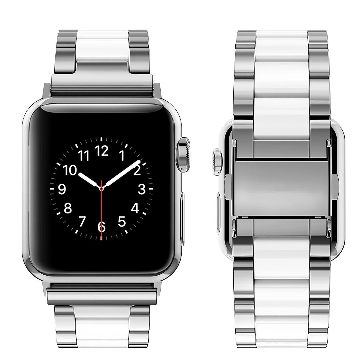 DL3 Mobilak Stainless Steel Band with Case Compatible with Apple Watch Band 45mm Series 9/8/7, Men Woman Business Strap with Protective Bumper Cover for iWatch Series 7/8/9 45mm - Silver White