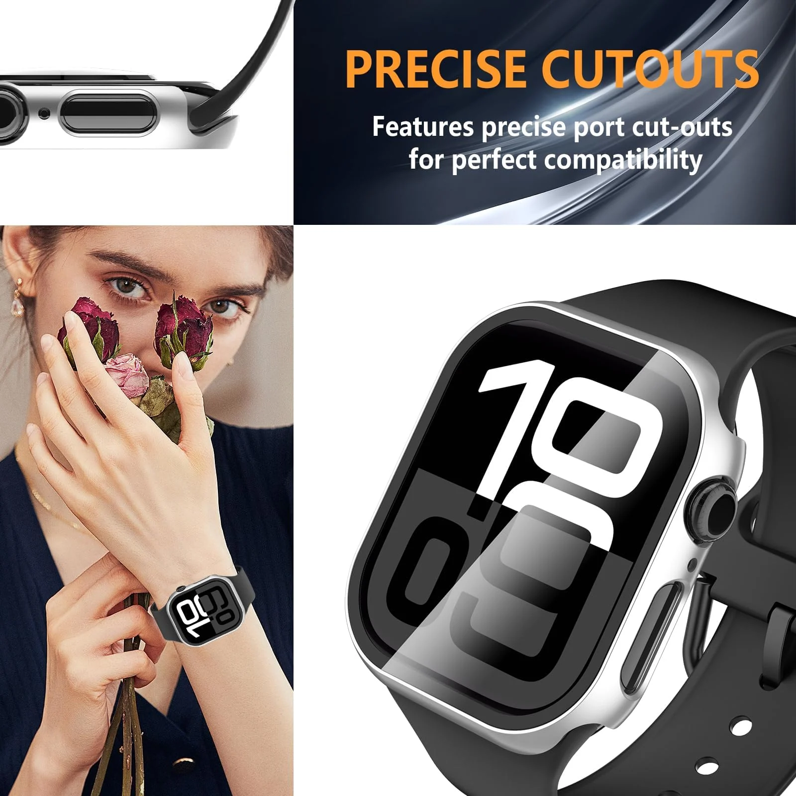 DL3 Mobilak Case with Screen Protector for Apple Watch Series 10 46mm, Bumper Full Coverage Hard PC Overall Protective Cover, Built-in Tempered Glass Film High Sensitivity - Silver
