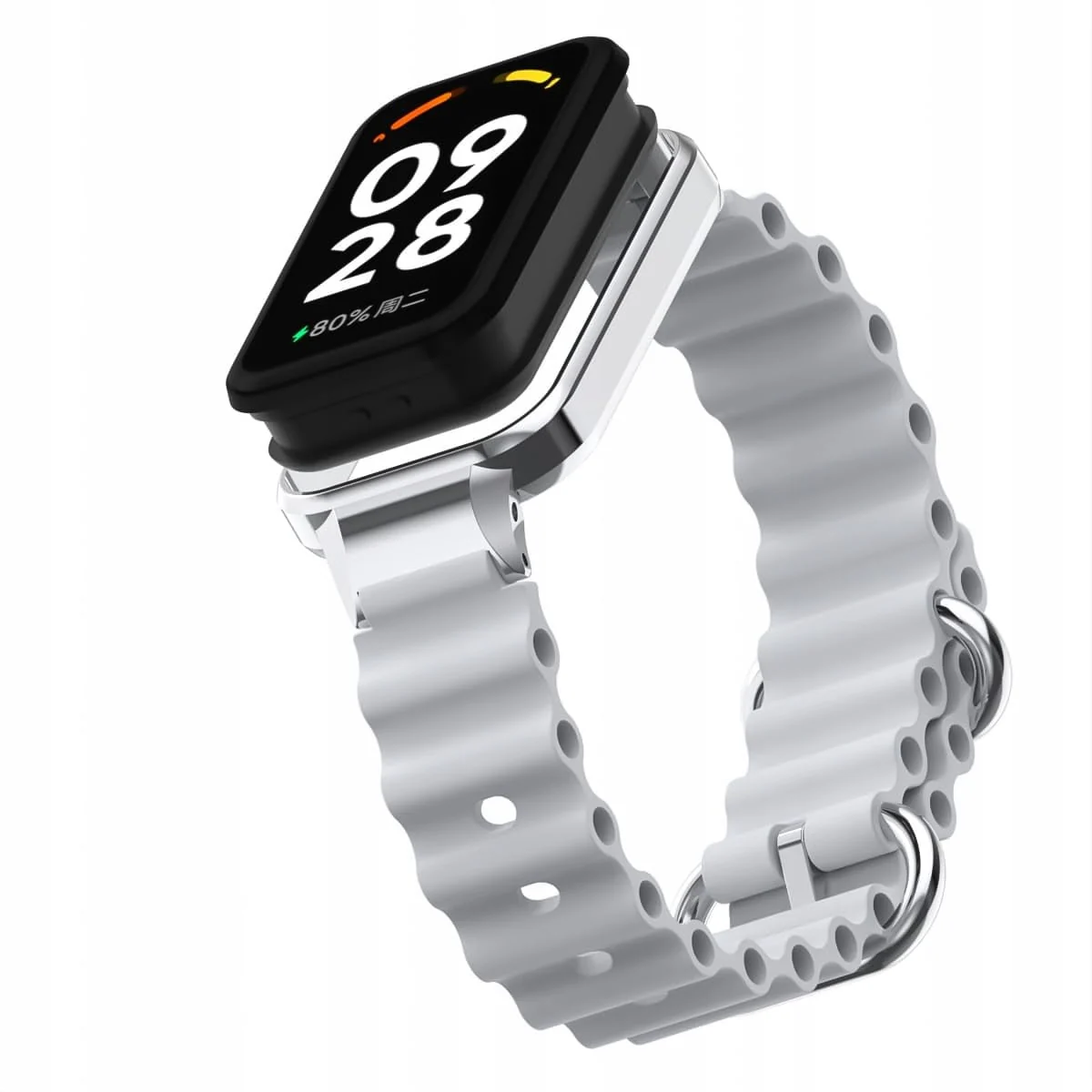 DL3 Mobilak Ocean Strap Compatible with Xiaomi Redmi Band 2/Smart Band 8 Active, Adjustable Silicone Band with Metal Buckle and Frame for Women and Men - Gray