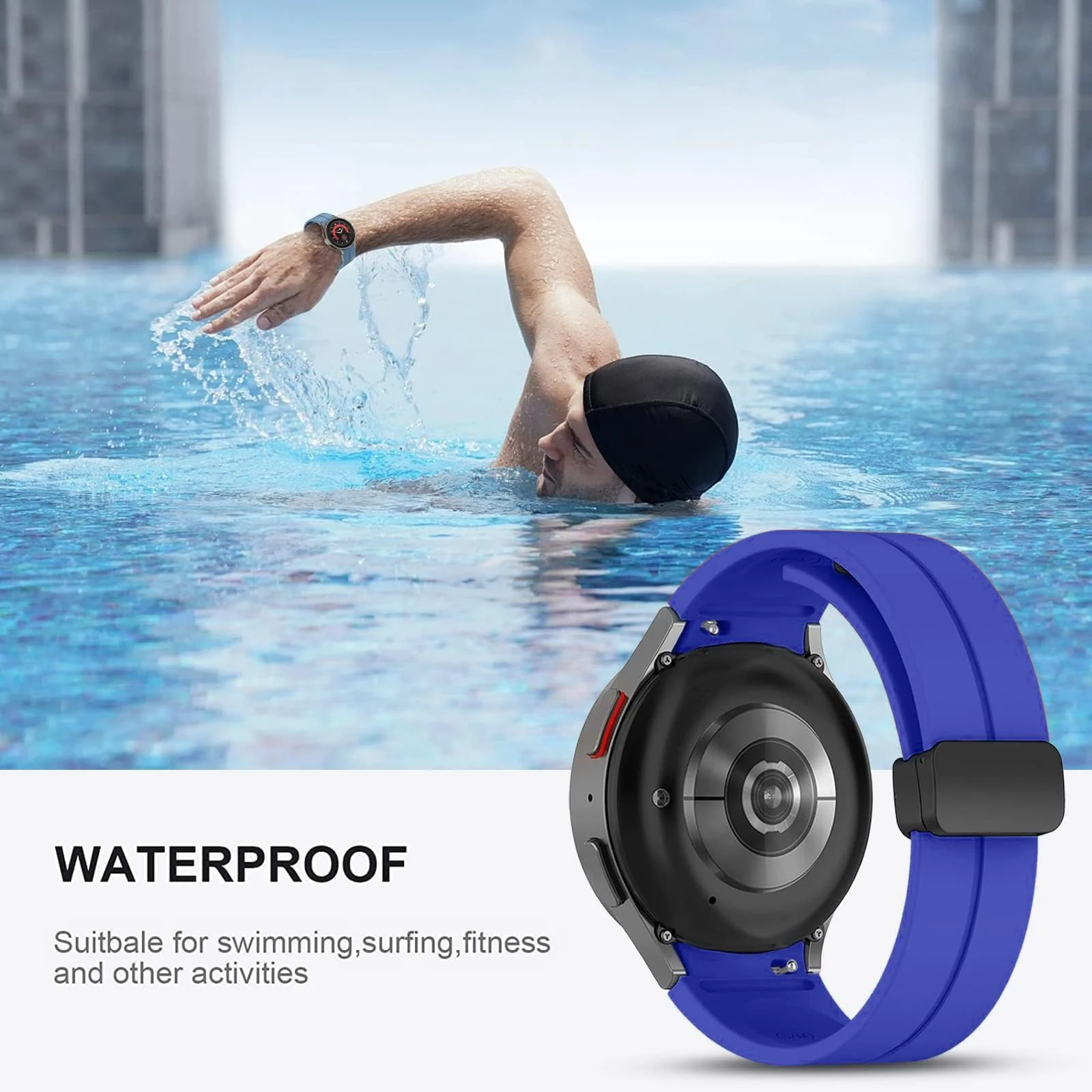DL3 MOBILAK Magnetic for Samsung Galaxy Watch 6/5/4 Band 40mm 44mm/Galaxy Watch 6 Classic Bands 47mm 43mm/watch 4 Classic 46mm 42mm,Silicone Strap for Samsung Watch 5 Pro 45mm,No Gap Buckle - Blue