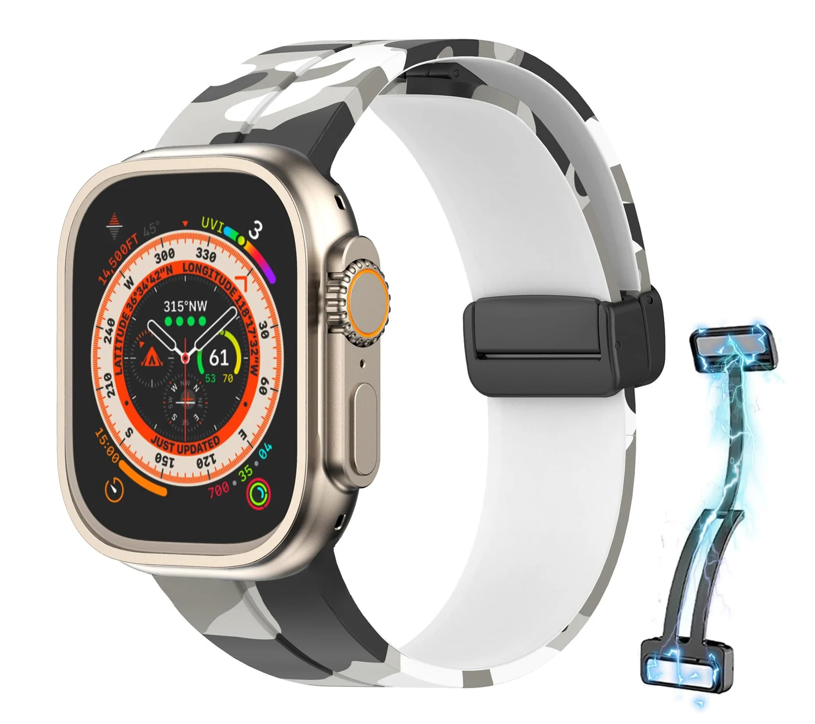 DL3 Mobilak Silicone Magnetic Strap for Apple Watch Ultra Band 49mm 45mm 44mm 42mm 41mm 40mm 38mm Men/Women, Strap for iwatch Series 9/8/7/6/5/4/3/2/SE (Camouflage, 38mm/40mm/41mm) - Camouflage White