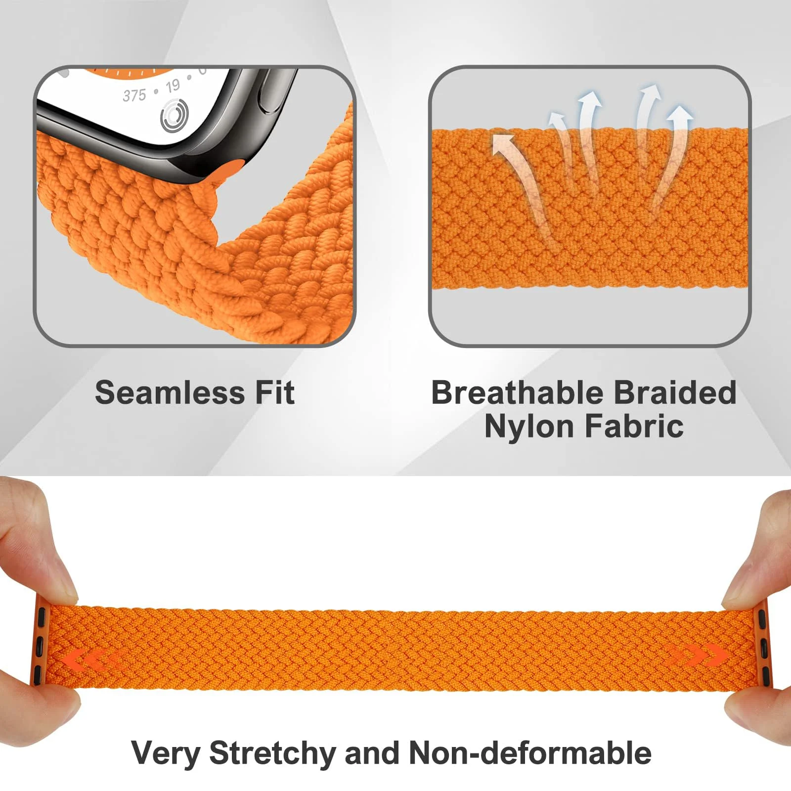 DL3 Mobilak Braided Solo Loop Band For Apple Watch Band 49mm 45mm 44mm 42mm, Replacement Wristband Nylon Strap for iWatch Series SE 9/8/7/6/5/4/3/2/1/Ultra/Ultra 2 (Orange, Small), unisex-adult - Black