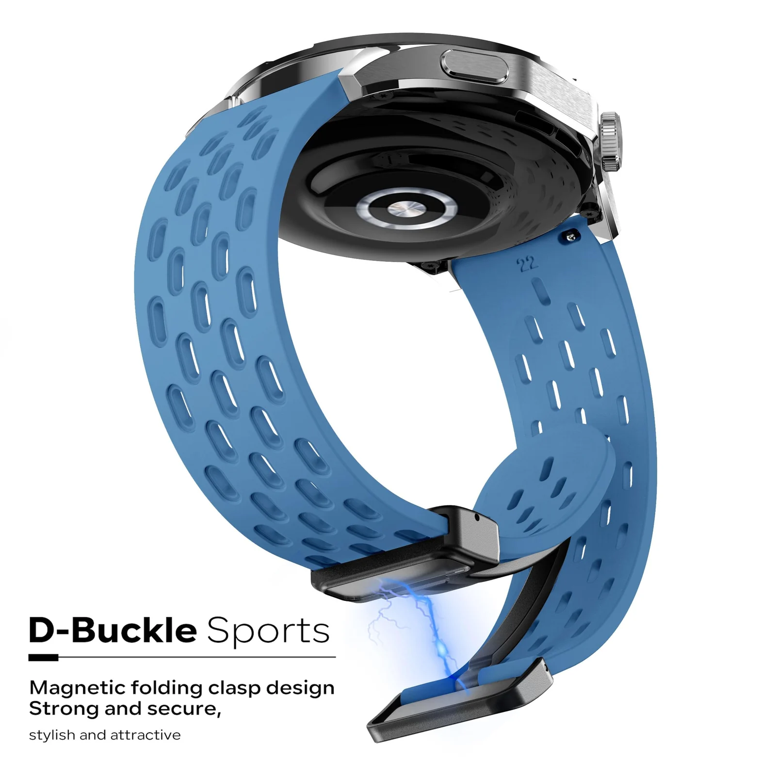 DL3 Mobilak 18mm Silicone Strap For Huawei Watch GT 6 41mm/GT 5 Pro 42 mm/GT 5 41mm/GT4 41 mm/Watch 5 42mm Magnetic Metal Buckle Sport Silicone Breathable Strap, Band Soft Replacment Wristband - Star Blue