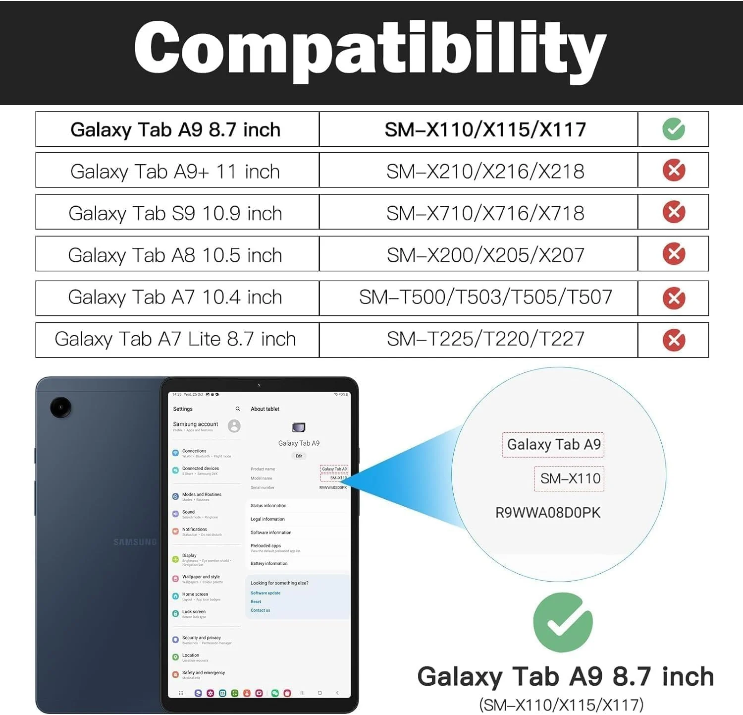 DL3 Mobilak Case For Samsung Galaxy Tab A9 Cover Case 8.7 inch Tablet Cover [SM-X110/X115/X117] Ultra Thin Silicone Shockproof Back Shell HD TPU Protective Cover - Clear