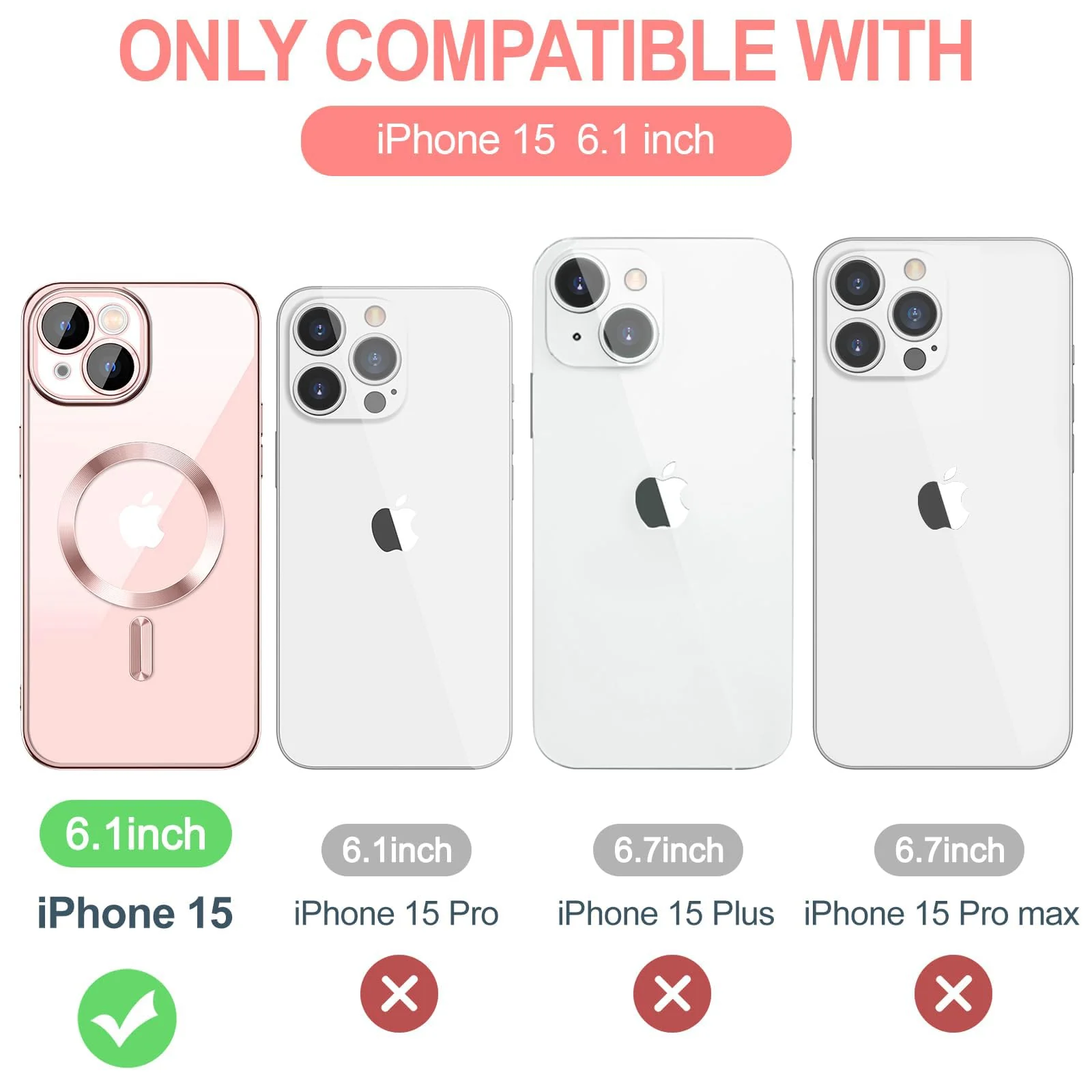 DL3 Mobilak Plated-Edge Protective Case for iPhone 15 6.1-Inch, Compatible with MagSafe accessories, Supports wireless charging, Camera protection - Rose Gold
