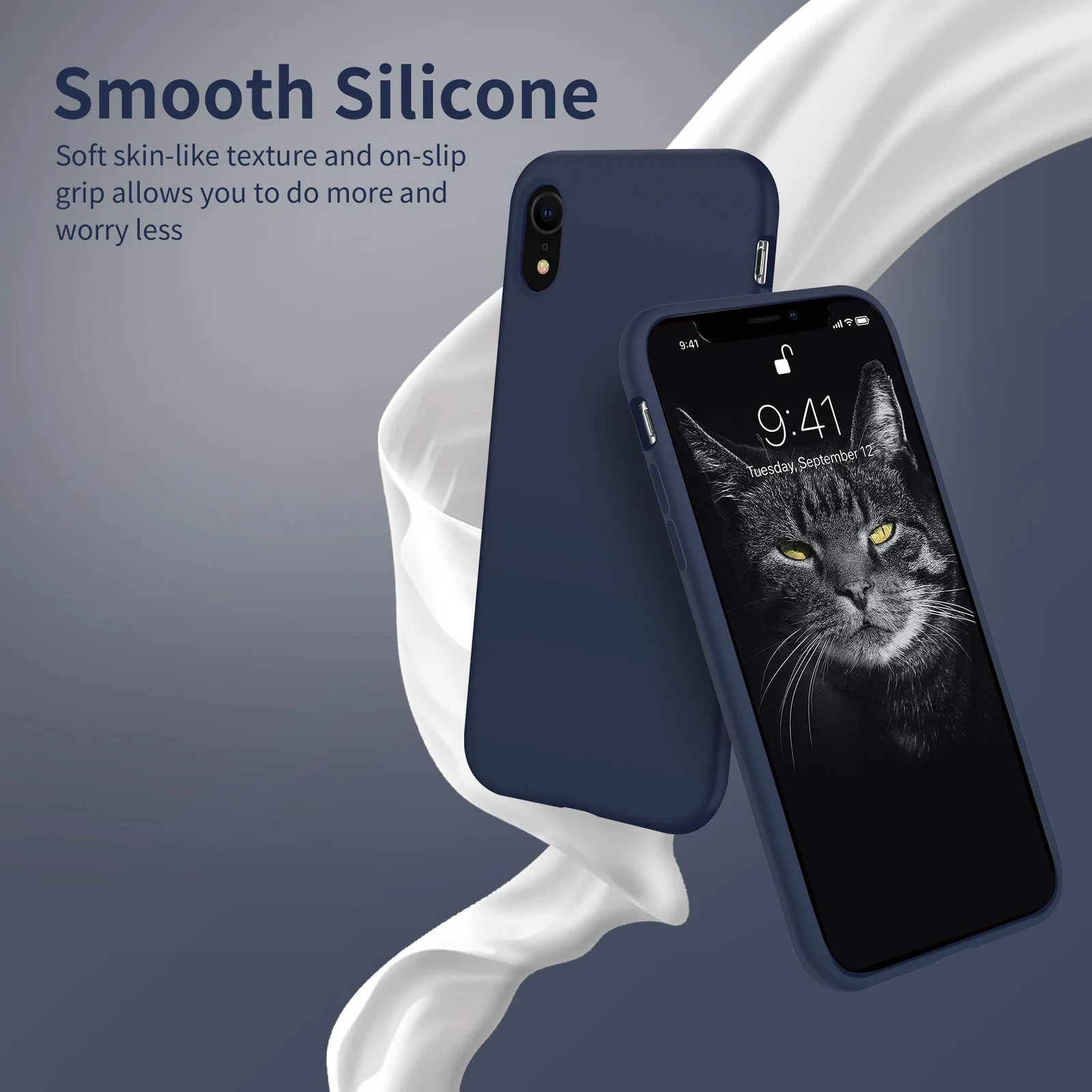 DL3 Mobilak Liquid Silicone Protective Case with Soft Microfiber Lining for iPhone XR - Midnight Blue