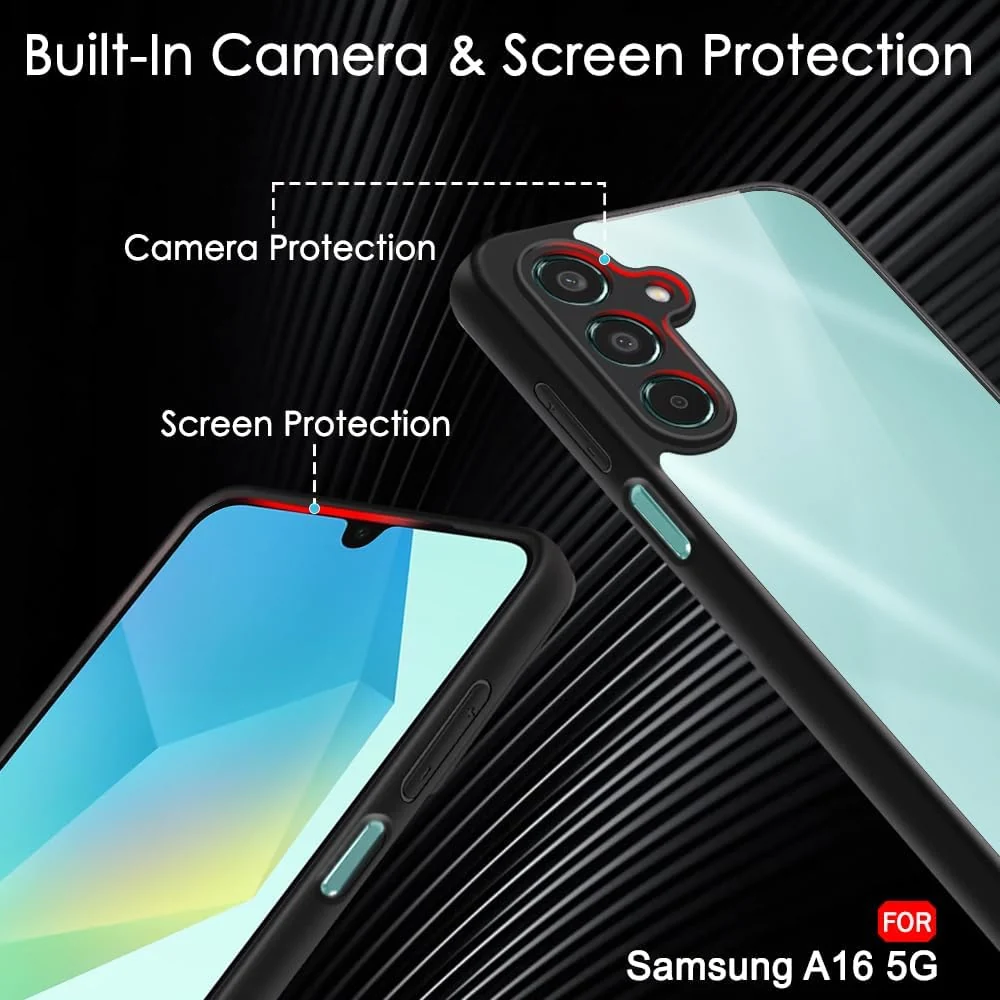DL3 Mobilak Clear PC and TPU Protective Case for Samsung Galaxy A16 with Camera Protection and Military-Grade Protection - Black