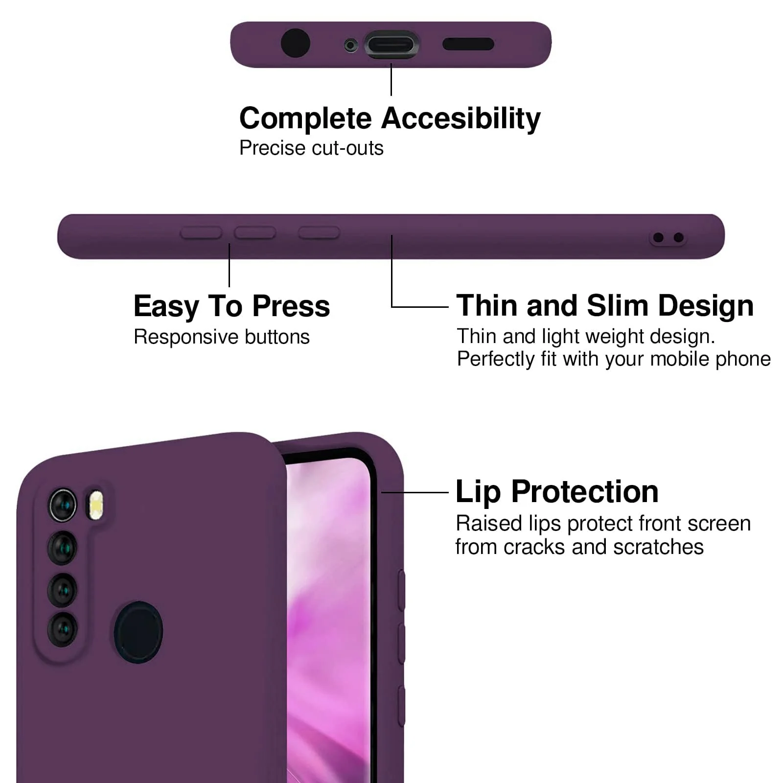 DL3 Mobilak Soft Silicone Protective Case for Xiaomi Redmi Note 8 with Microfiber Lining and Shockproof Design - Violet