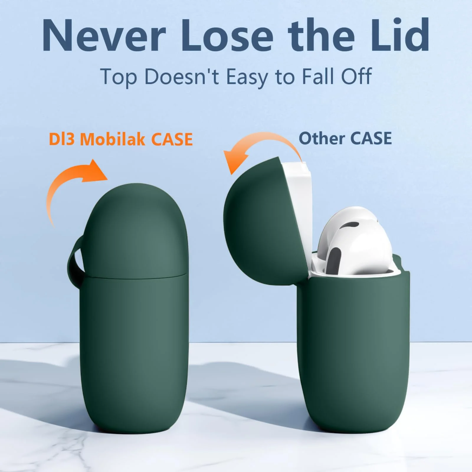 DL3 Mobilak Case Compatible with AirPods 3, Silicone Protective Accessories Skin with Keychain Compatible with AirPods 3rd Generation 2021 for Women Girl, Front LED Visible - Pine Green