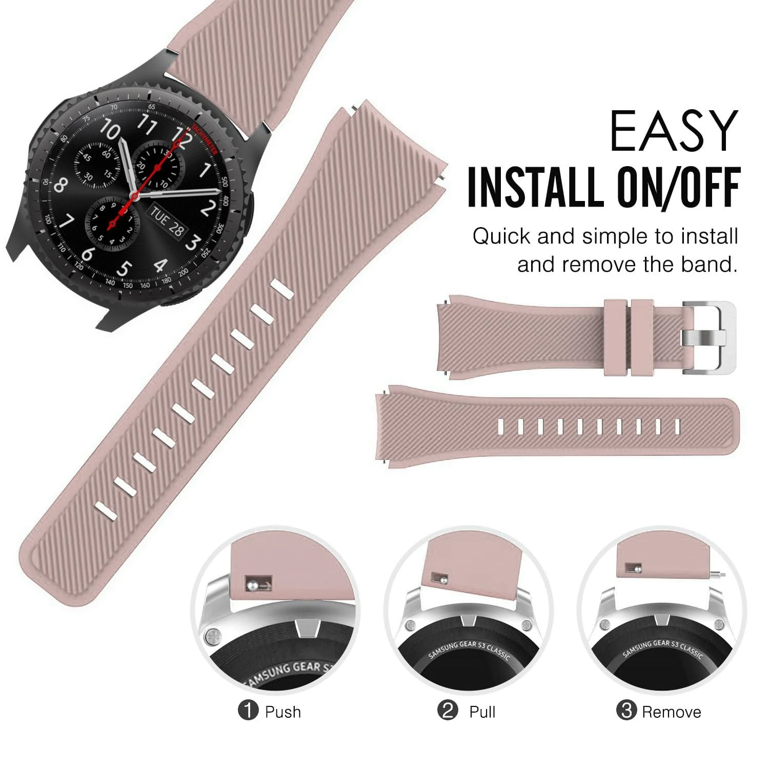 DL3 Mobilak Silicone Sport Band 22MM Xiaomi Redmi Watch 5 Active/5 Lite/Samsung Galaxy Watch 46mm/Watch 3 45mm/Gear S3/Huawei watch (GT6 GT5 GT4 GT3 GT2 GT 46MM)/GT2E/GT5 Pro/GT 6 Pro/Amazfit GTR 3/4 - Pink Sand